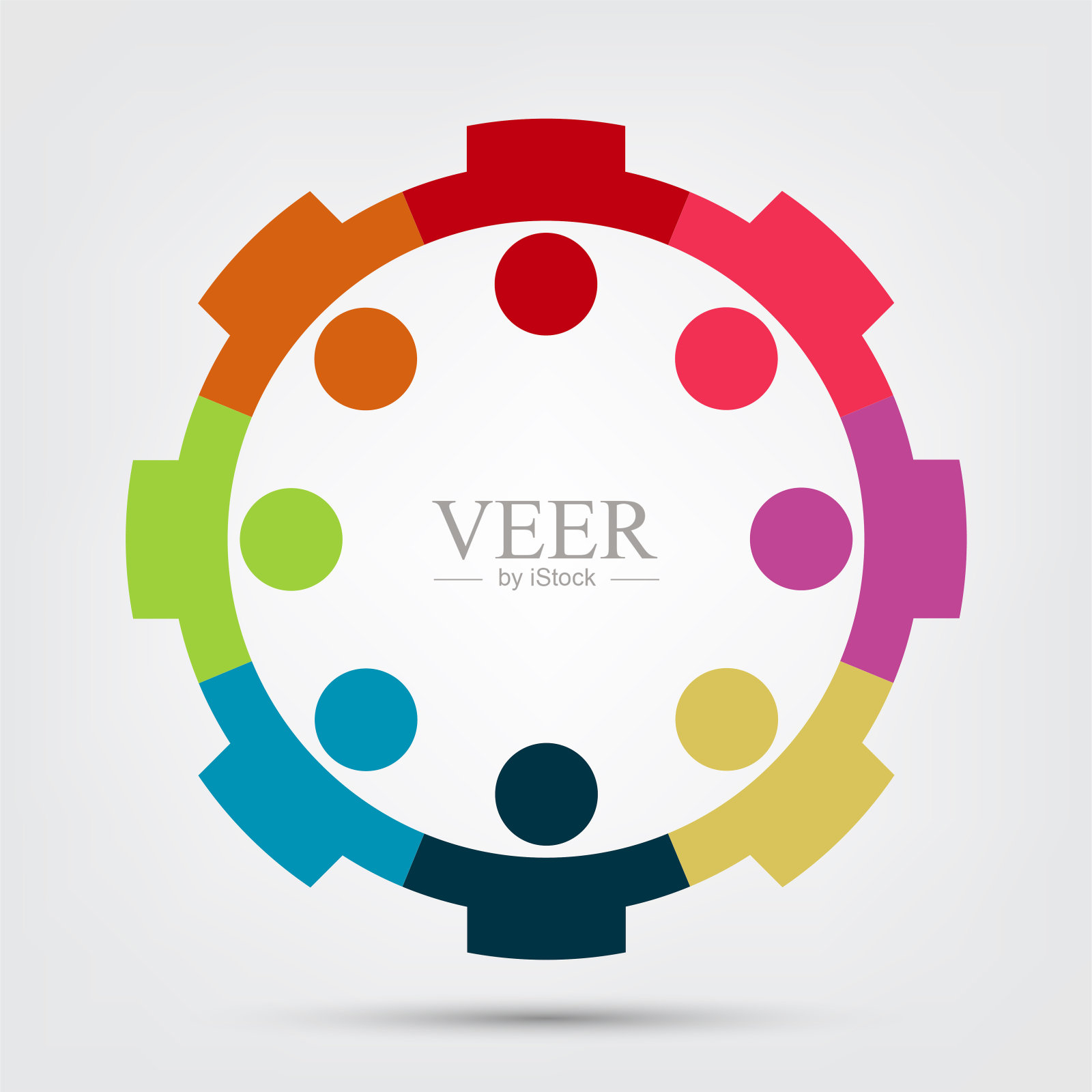 图形组连接标志。一圈八个人。标志团队工作，矢量插图插画图片素材