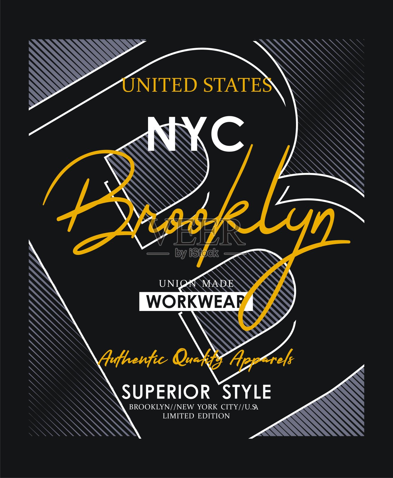 纽约布鲁克林字体美国风格，为印花t恤插画图片素材