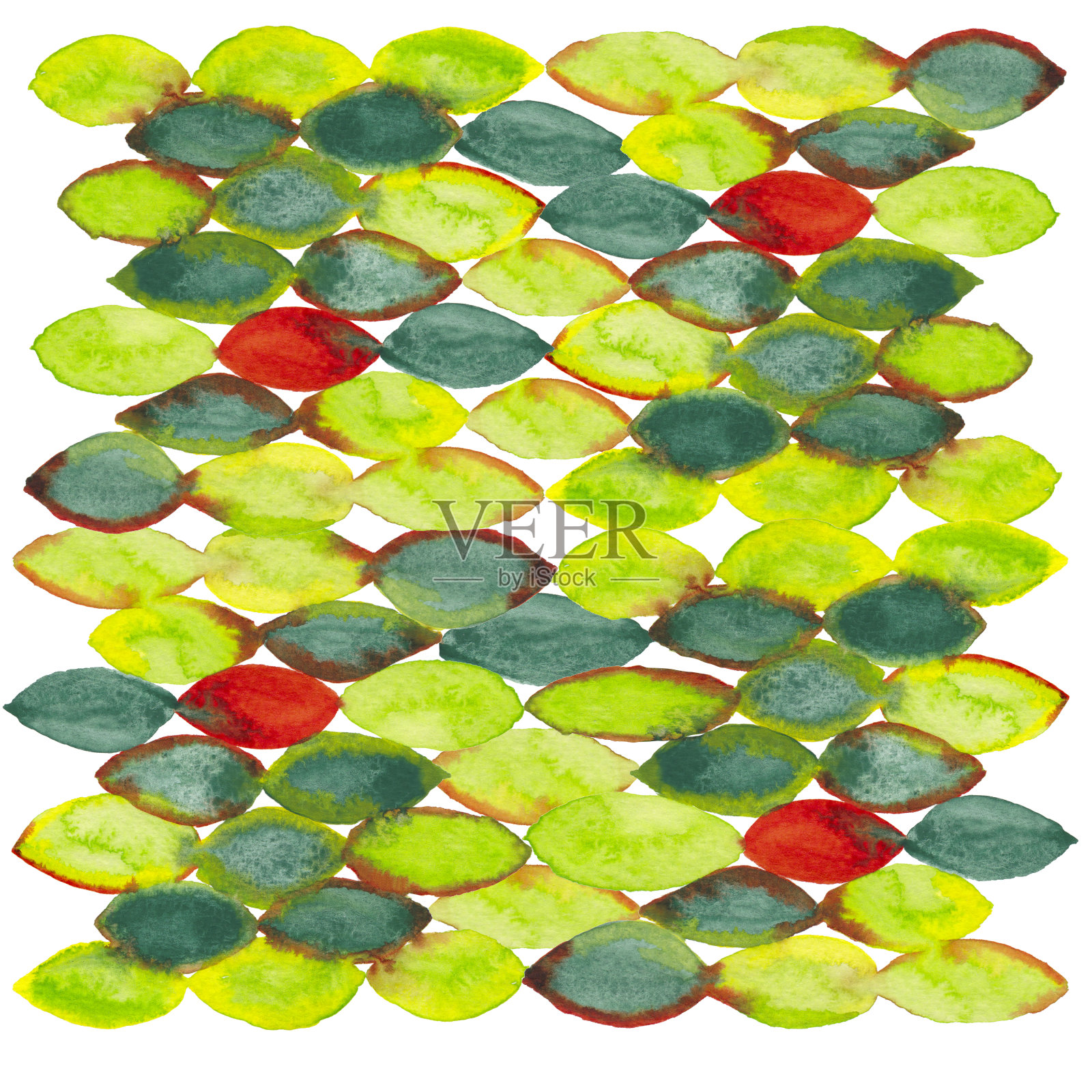 抽象水彩马赛克绿色和红色图案。插画图片素材