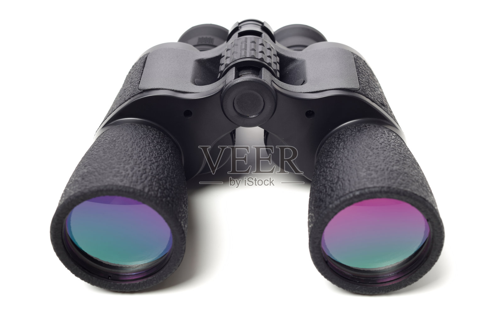 白色背景上的黑色双筒望远镜照片摄影图片