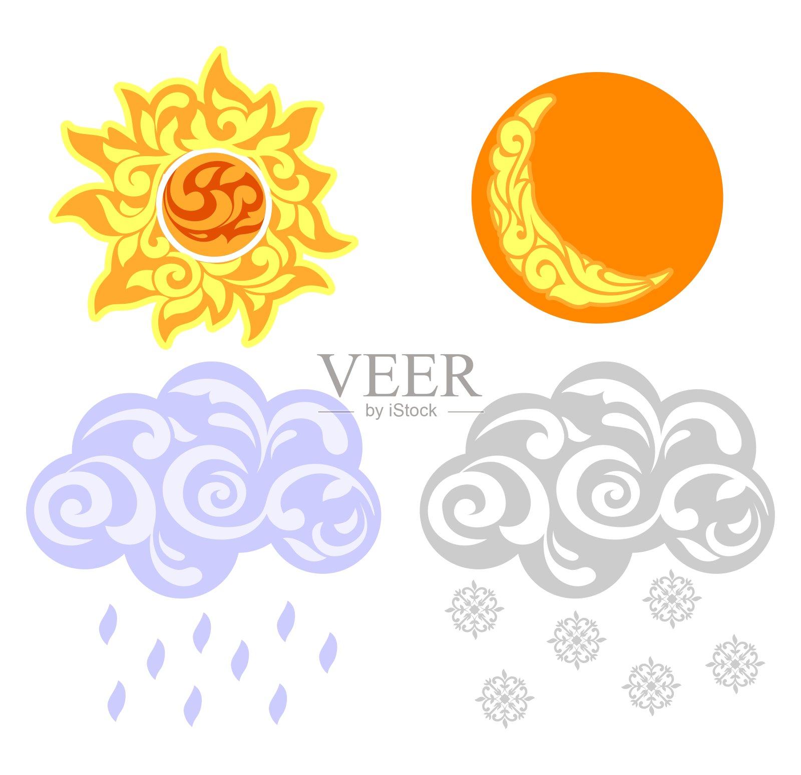 一套天气图标，与装饰品图标素材