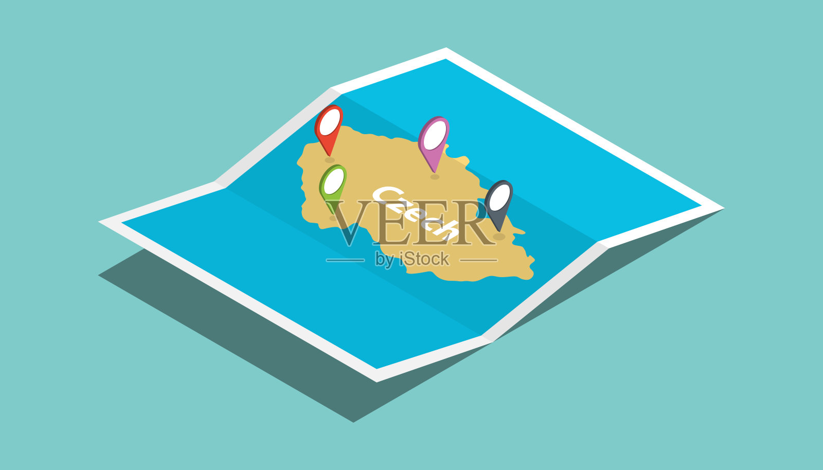 捷克探索地图与等距风格和大头针位置标签顶部插画图片素材