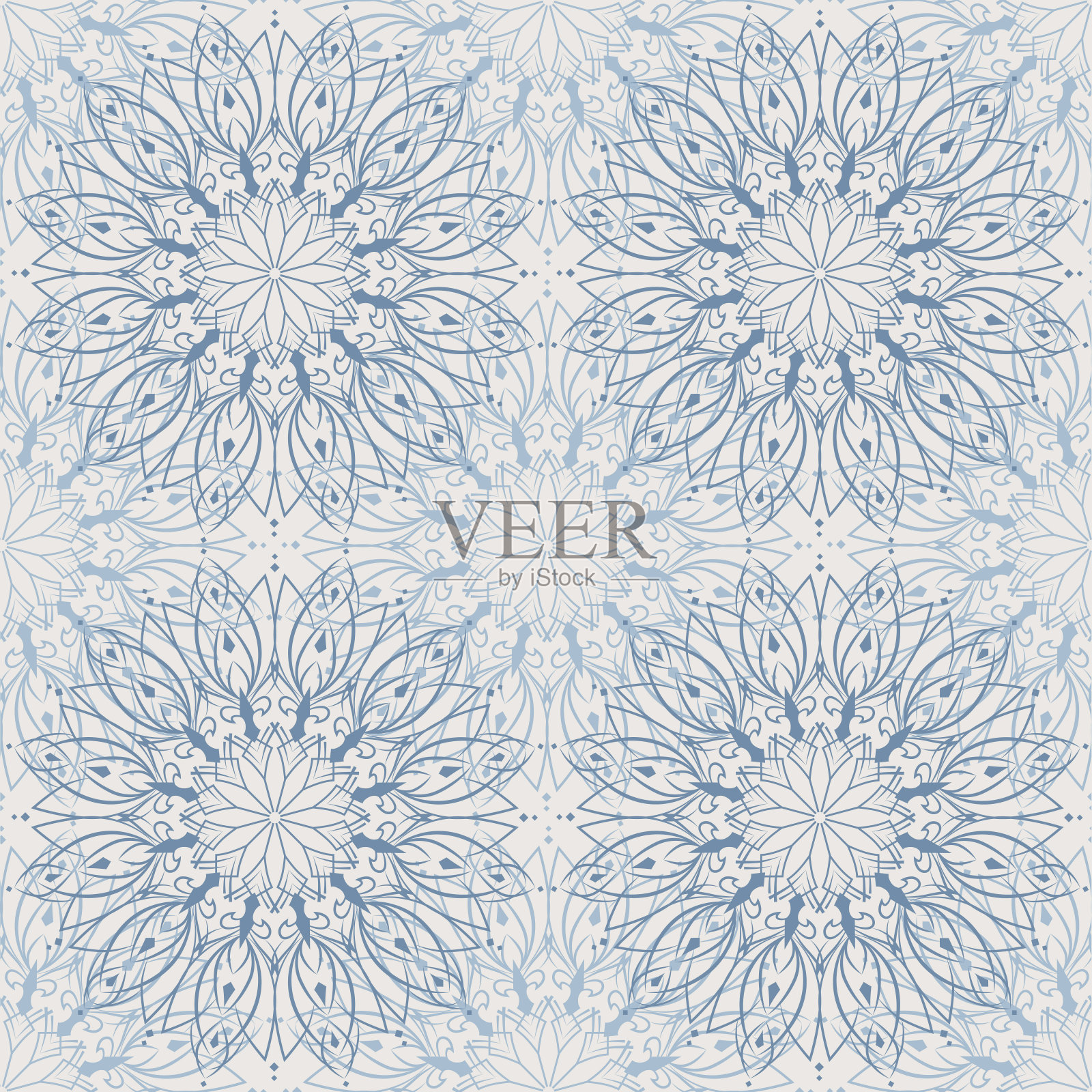 无缝抽象浅蓝色曼陀罗图案，花卉背景。插画图片素材