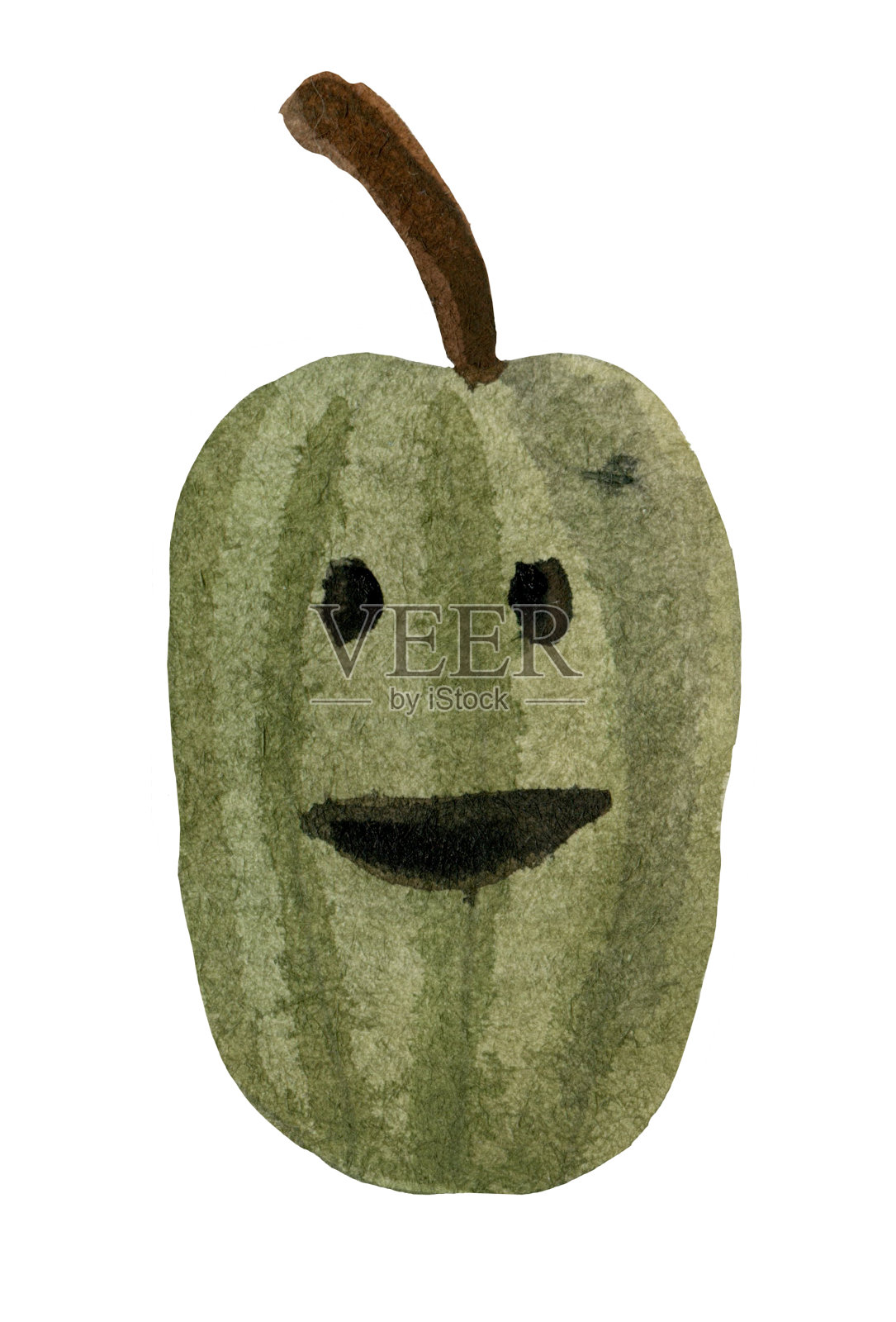 万圣节水彩画绿色南瓜插画图片素材