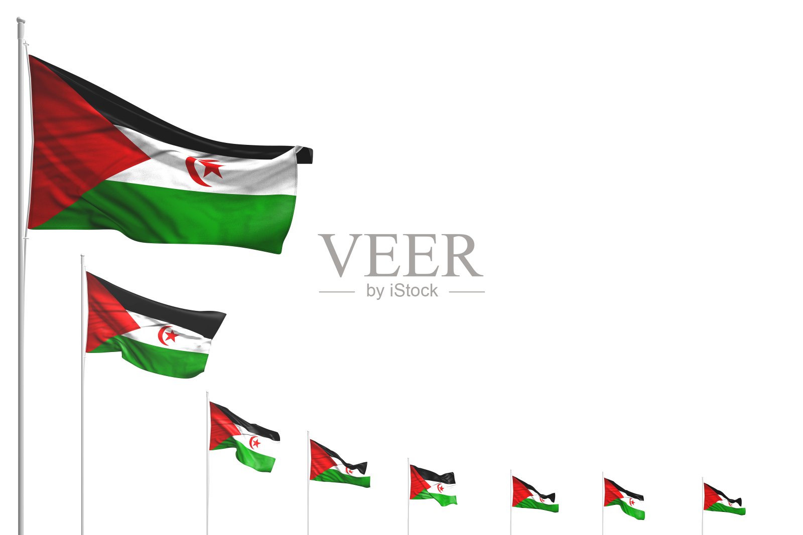 可爱的许多西撒哈拉旗帜放置对角线孤立在白色的地方文字-任何盛宴旗3d插图照片摄影图片