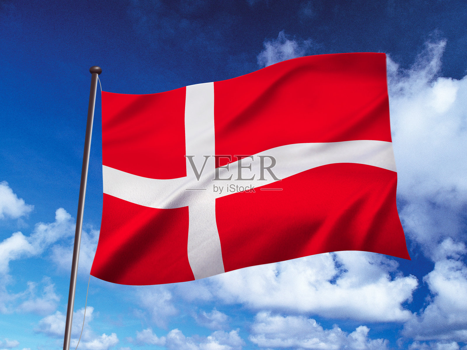 丹麦国旗迎风飘扬，3D插图照片摄影图片