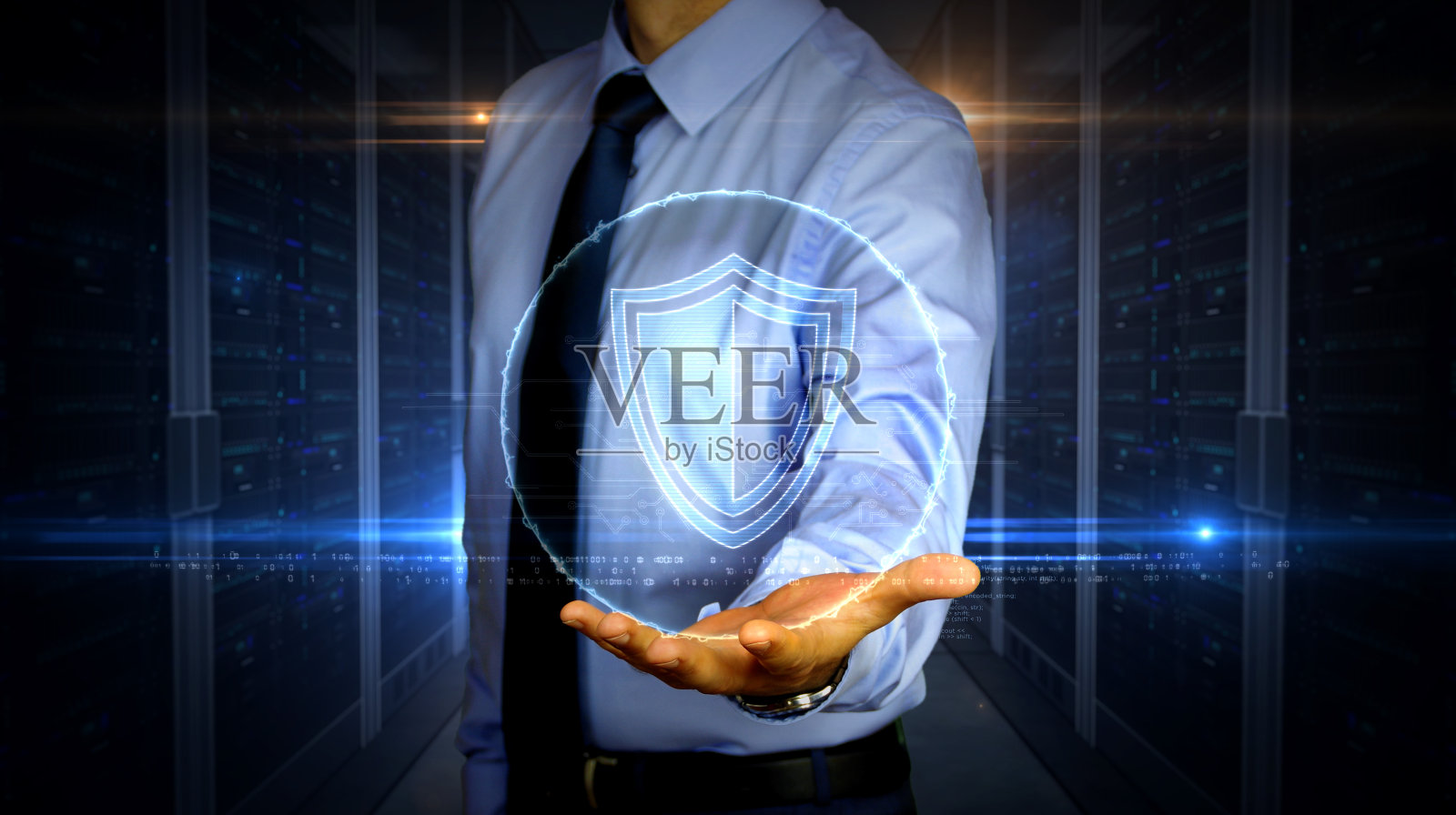 商人与盾牌全息图照片摄影图片