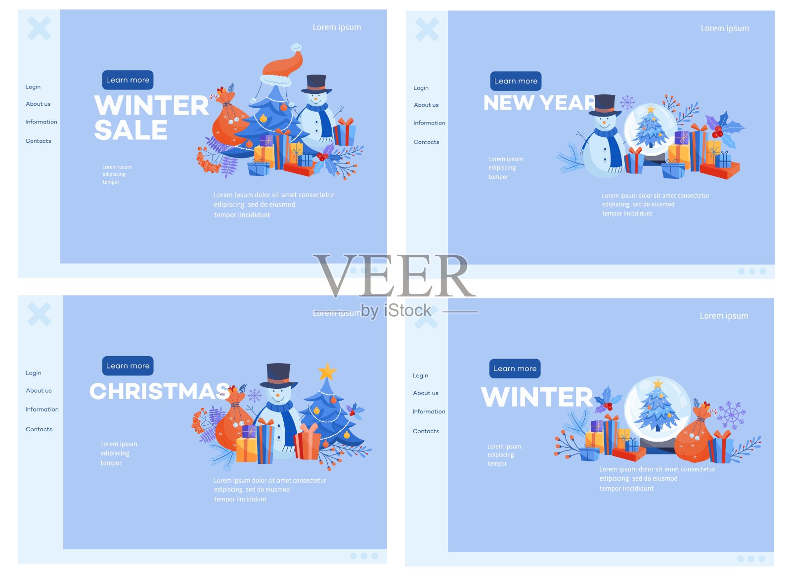 冬季和节假日网页横幅设置与各种传统符号的网站模板。插画图片素材