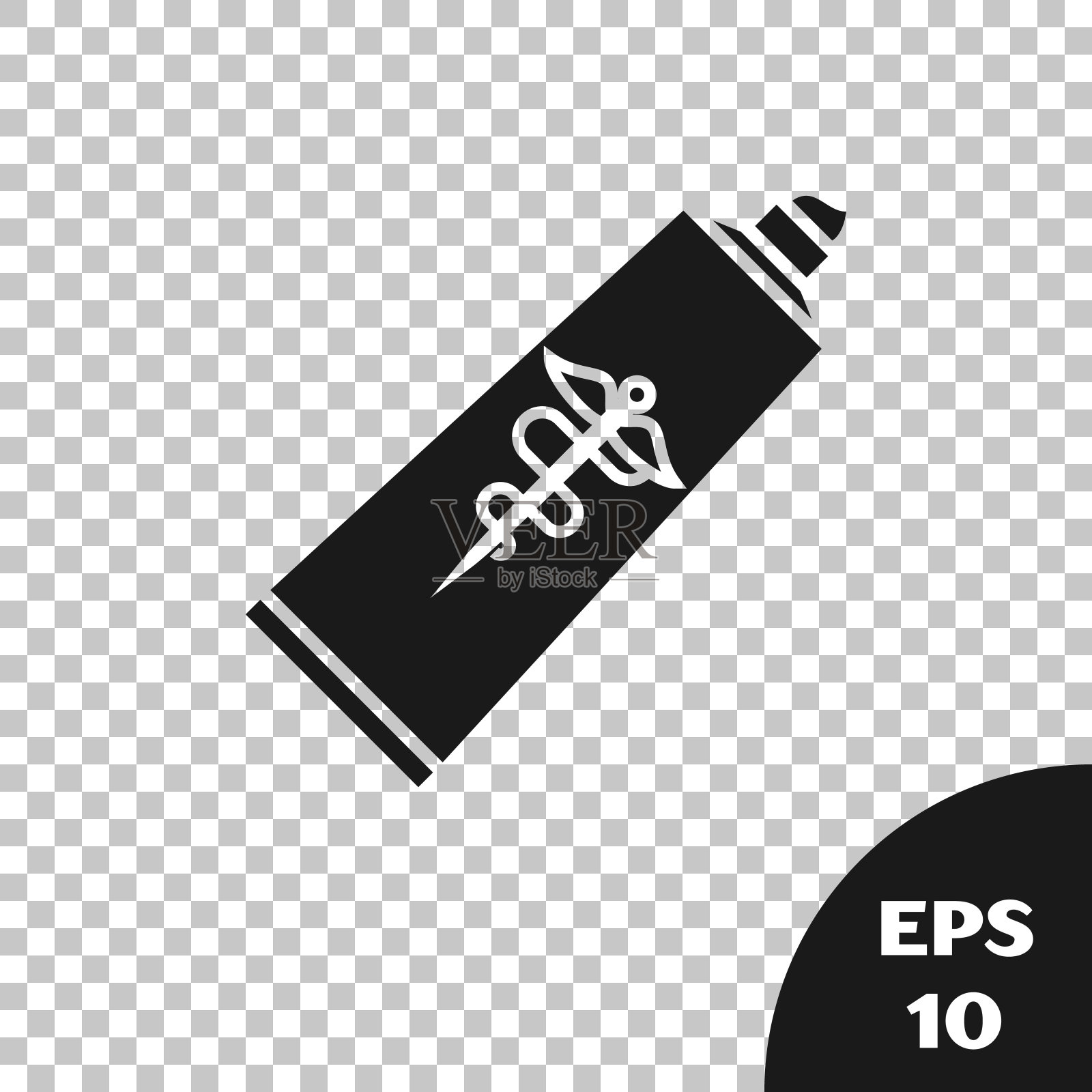 黑色药膏霜管药物图标孤立在透明背景上。管，容器，牙膏，膏体标志。矢量图插画图片素材