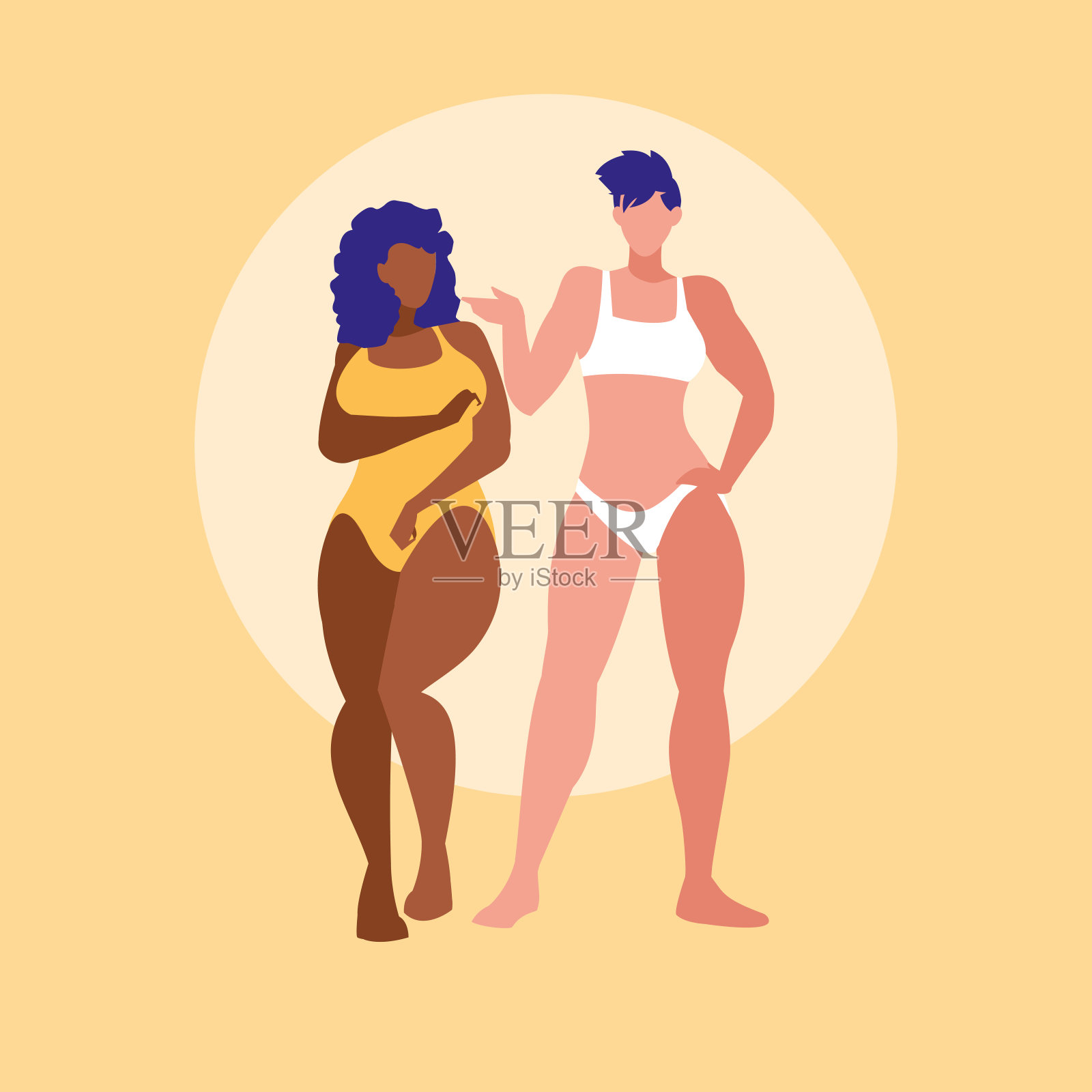 不同体型和种族的女性做内衣模特插画图片素材