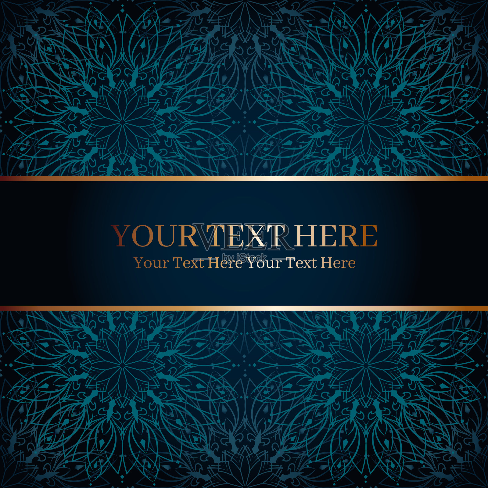 深蓝色和金色的皇家请柬，卡片，带有曼荼罗的小册子。插画图片素材