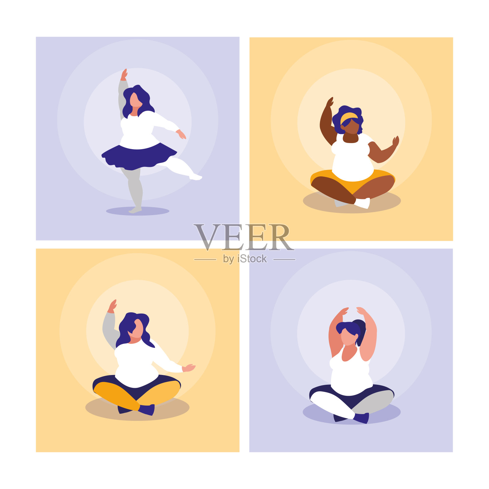 一群锻炼身体正能量的大女人插画图片素材