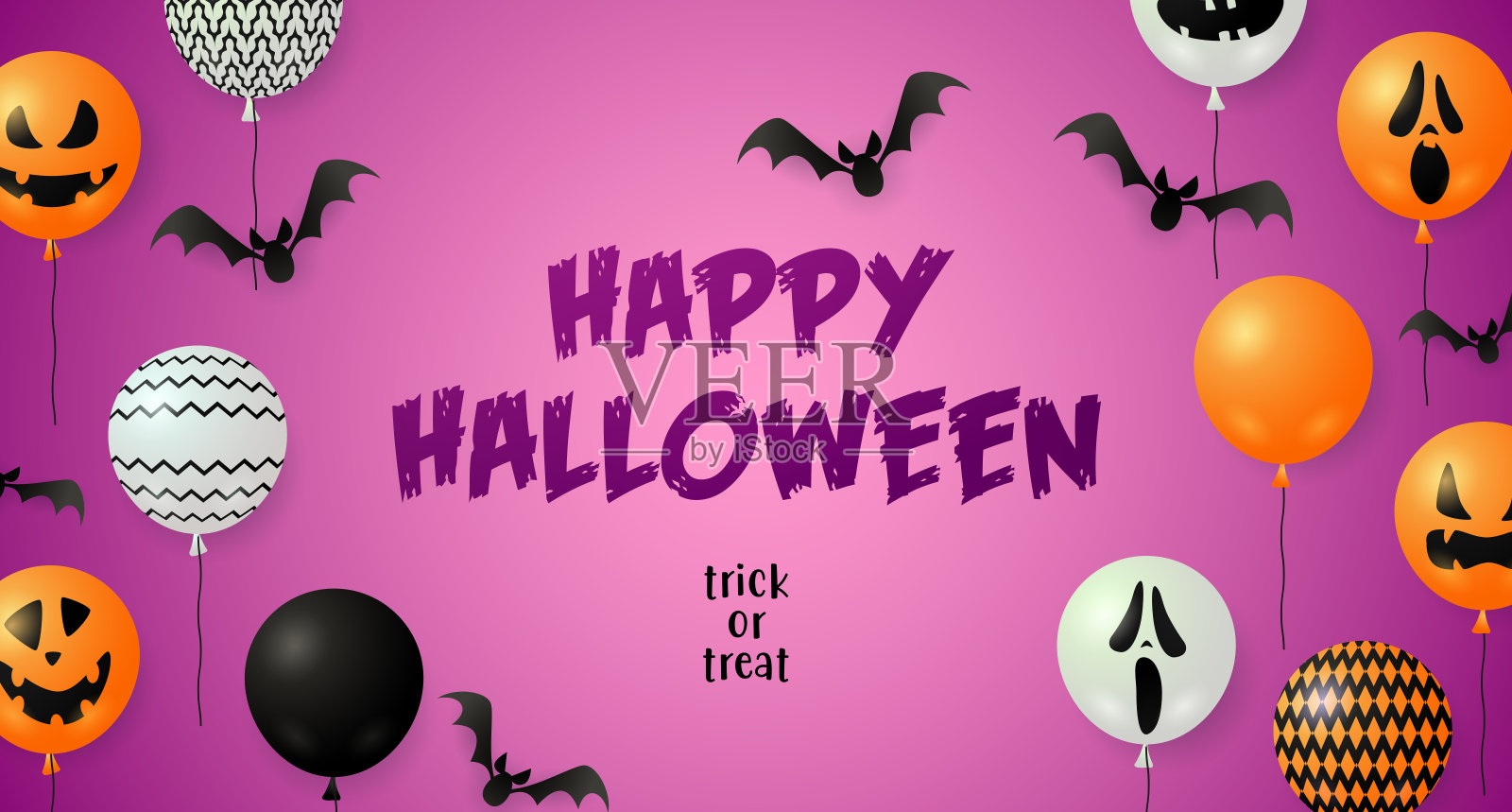 万圣节快乐贺卡设计与蝙蝠和气球设计模板素材