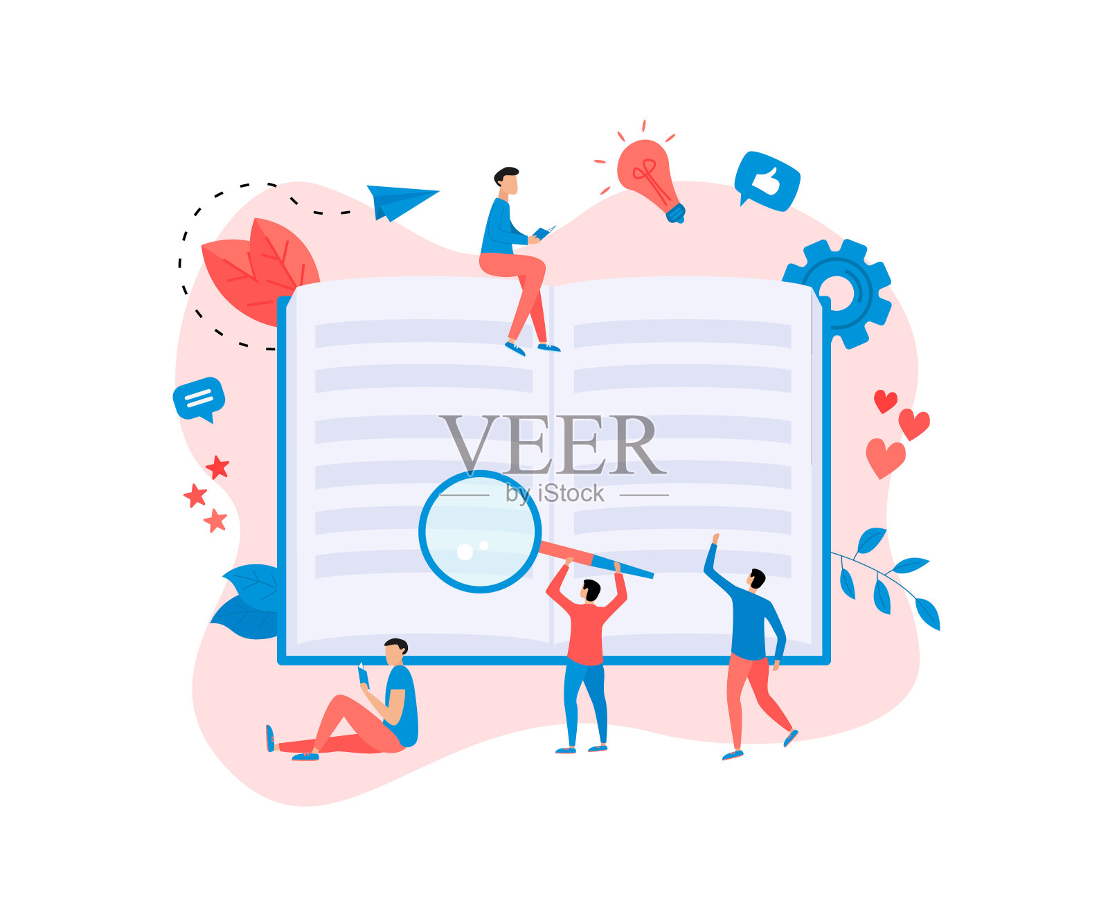 平面设计打开书。阅读的概念。矢量图插画图片素材