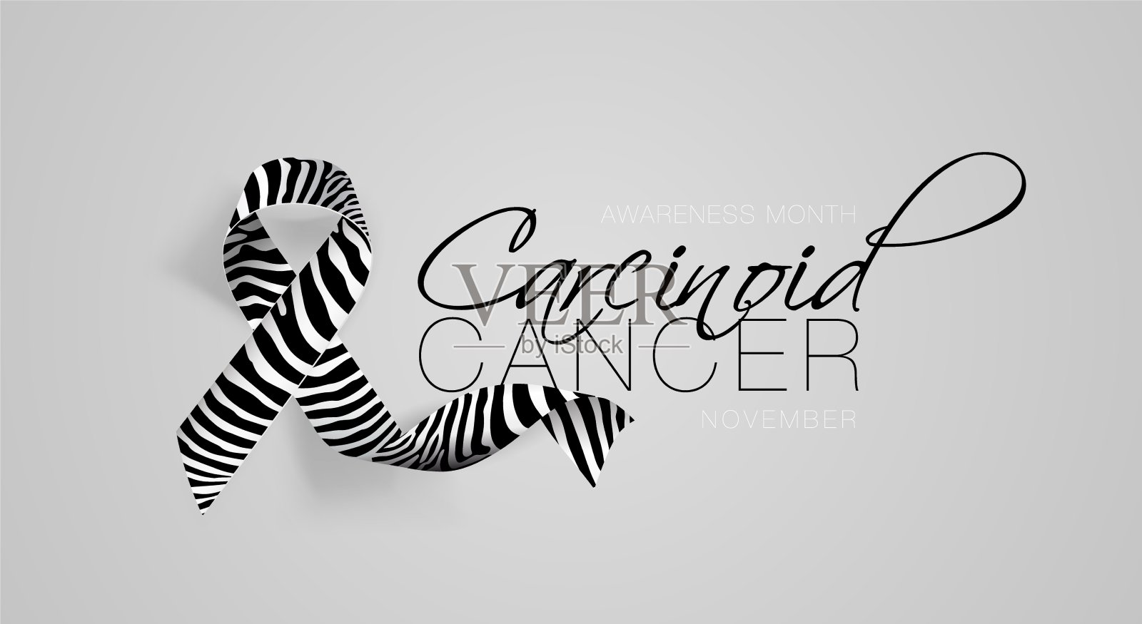 类癌抗癌意识书法海报设计。现实的斑马条纹丝带。11月是癌症宣传月。向量插画图片素材