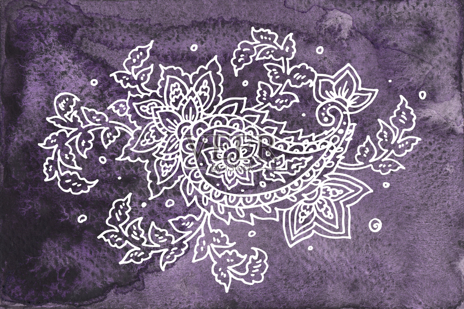 佩斯利装饰在湿水彩背景插画图片素材