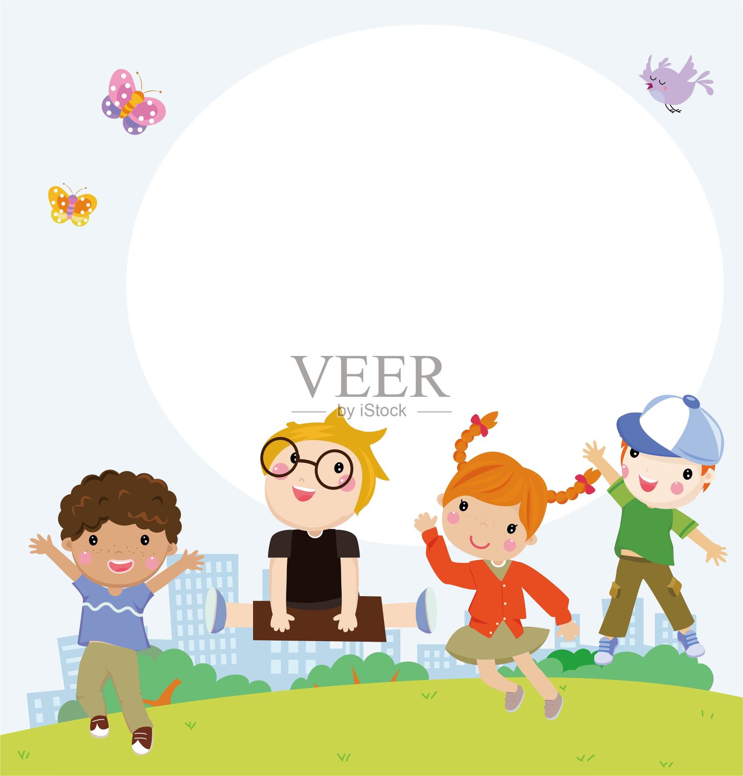一群儿童和框架设计模板素材