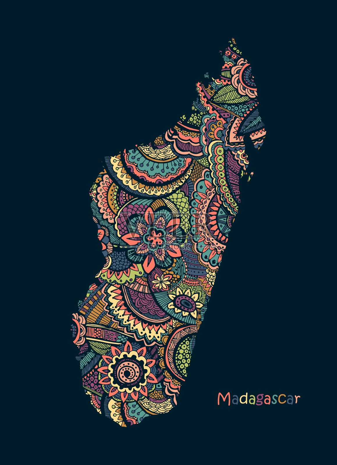 马达加斯加的地图。矢量插图在手绘涂鸦风格插画图片素材