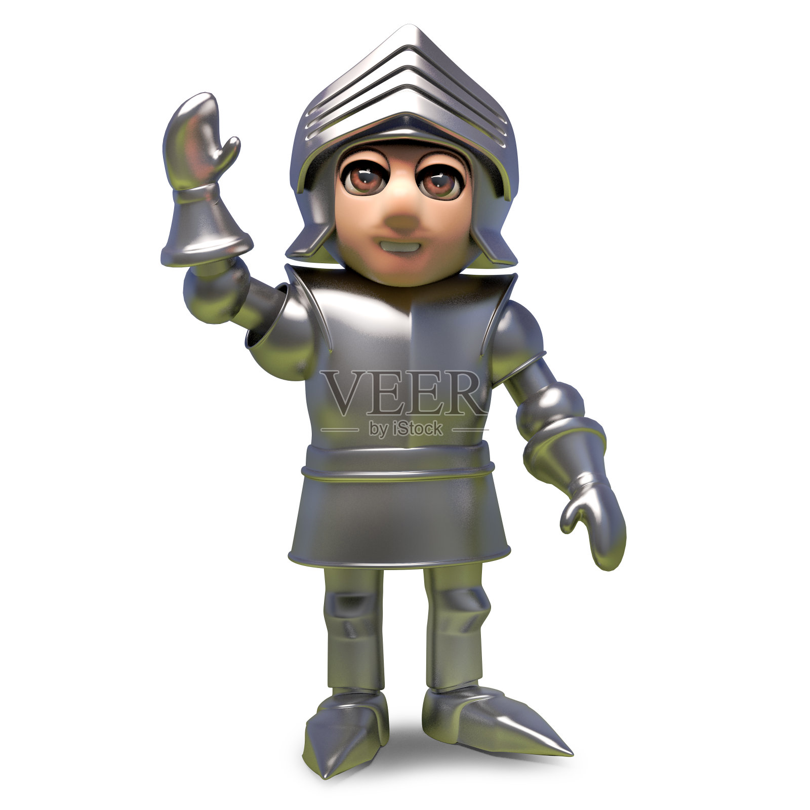 你好说挥舞中世纪盔甲的骑士，3d插图照片摄影图片