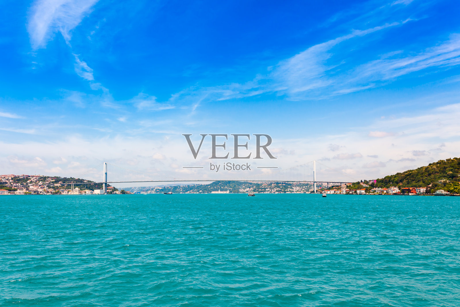 伊斯坦布尔全景。博斯普鲁斯海峡海峡著名旅游目的地全景城市景观。博斯普鲁斯海峡，土耳其，欧洲和亚洲。照片摄影图片