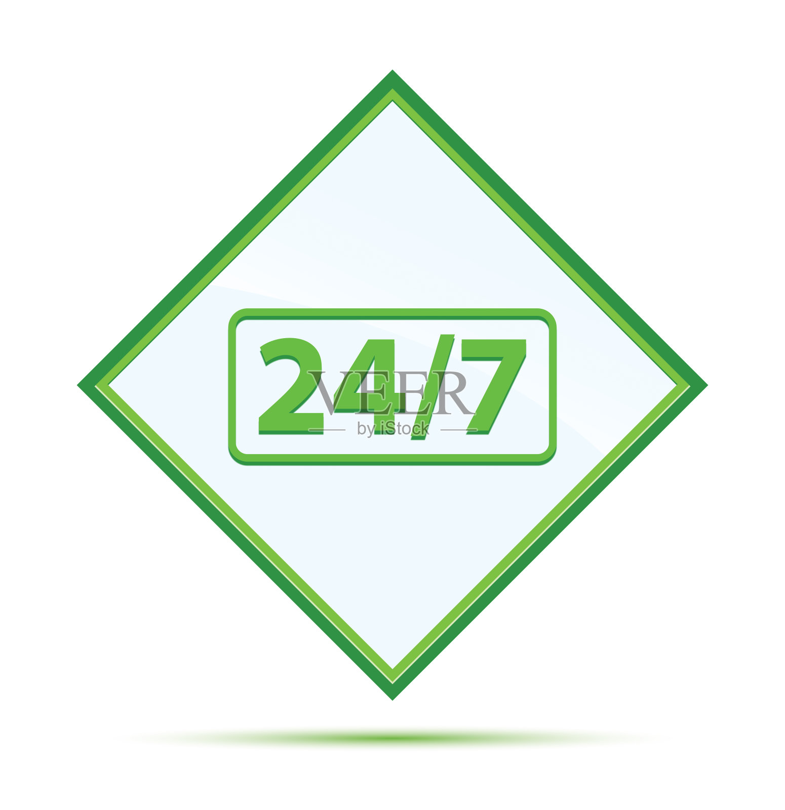 24/7图标现代抽象绿色钻石按钮插画图片素材