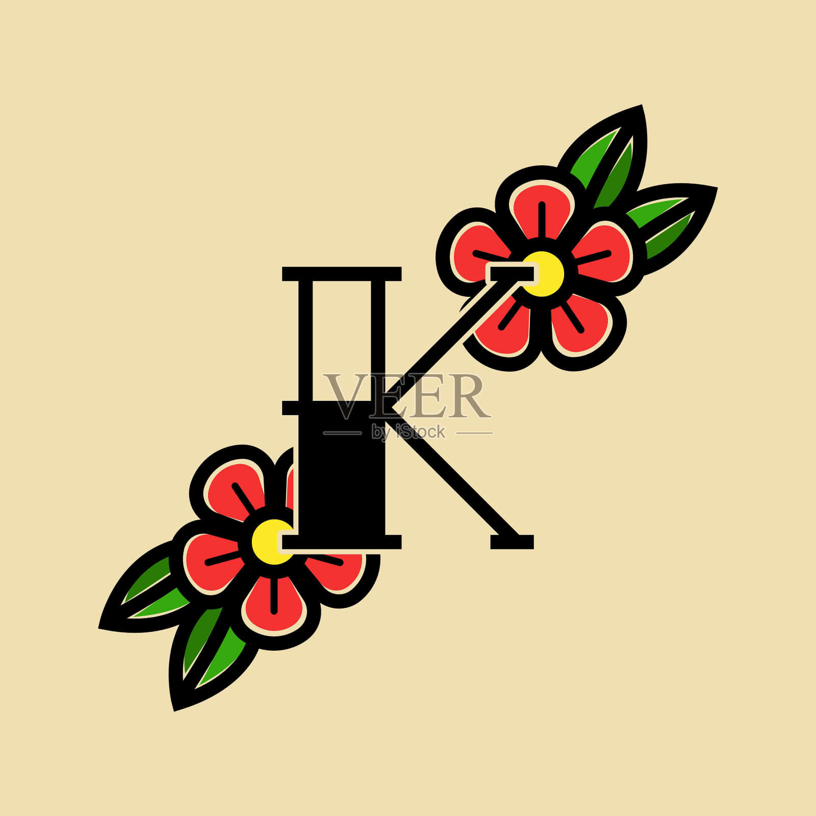 矢量标志字母K老学校纹身风格设计元素图片