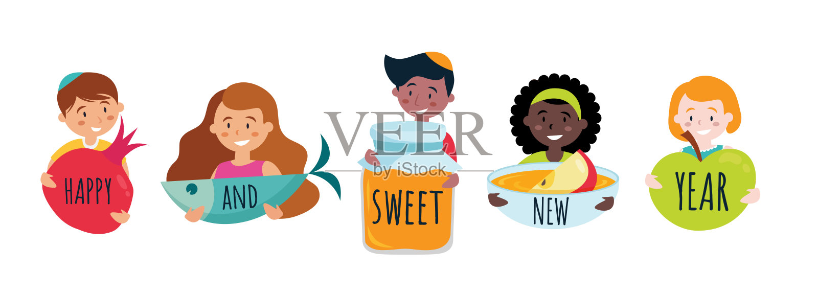 快乐甜蜜的新年横幅与犹太hashana符号。向量插画图片素材