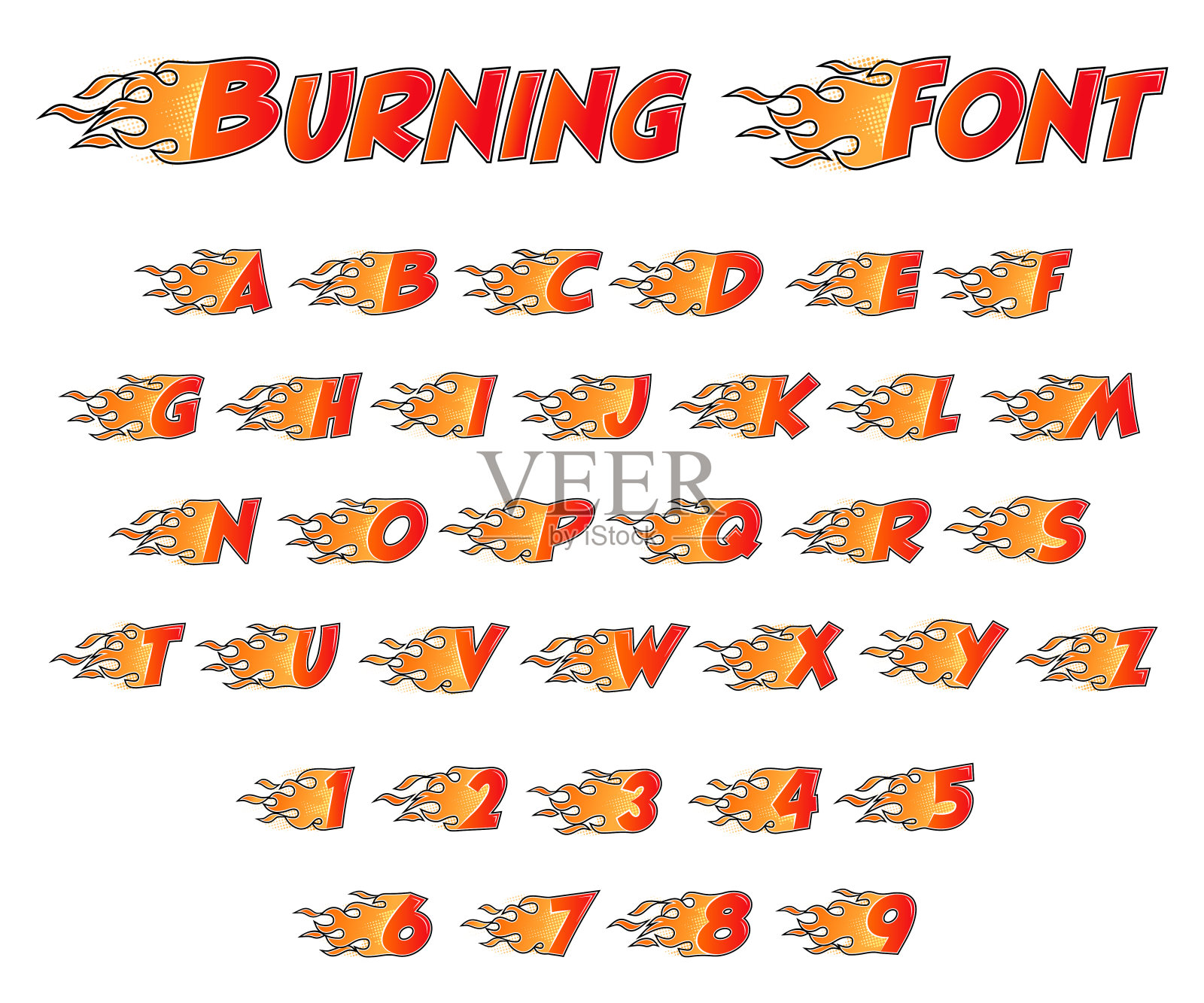 燃烧的字母和火焰字母设计元素图片