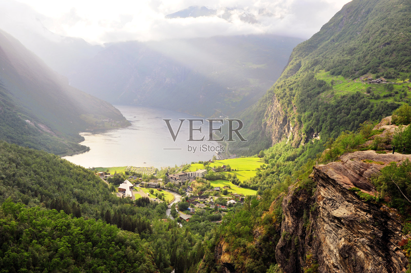 鸟瞰图盖兰格峡湾在夏天，挪威照片摄影图片