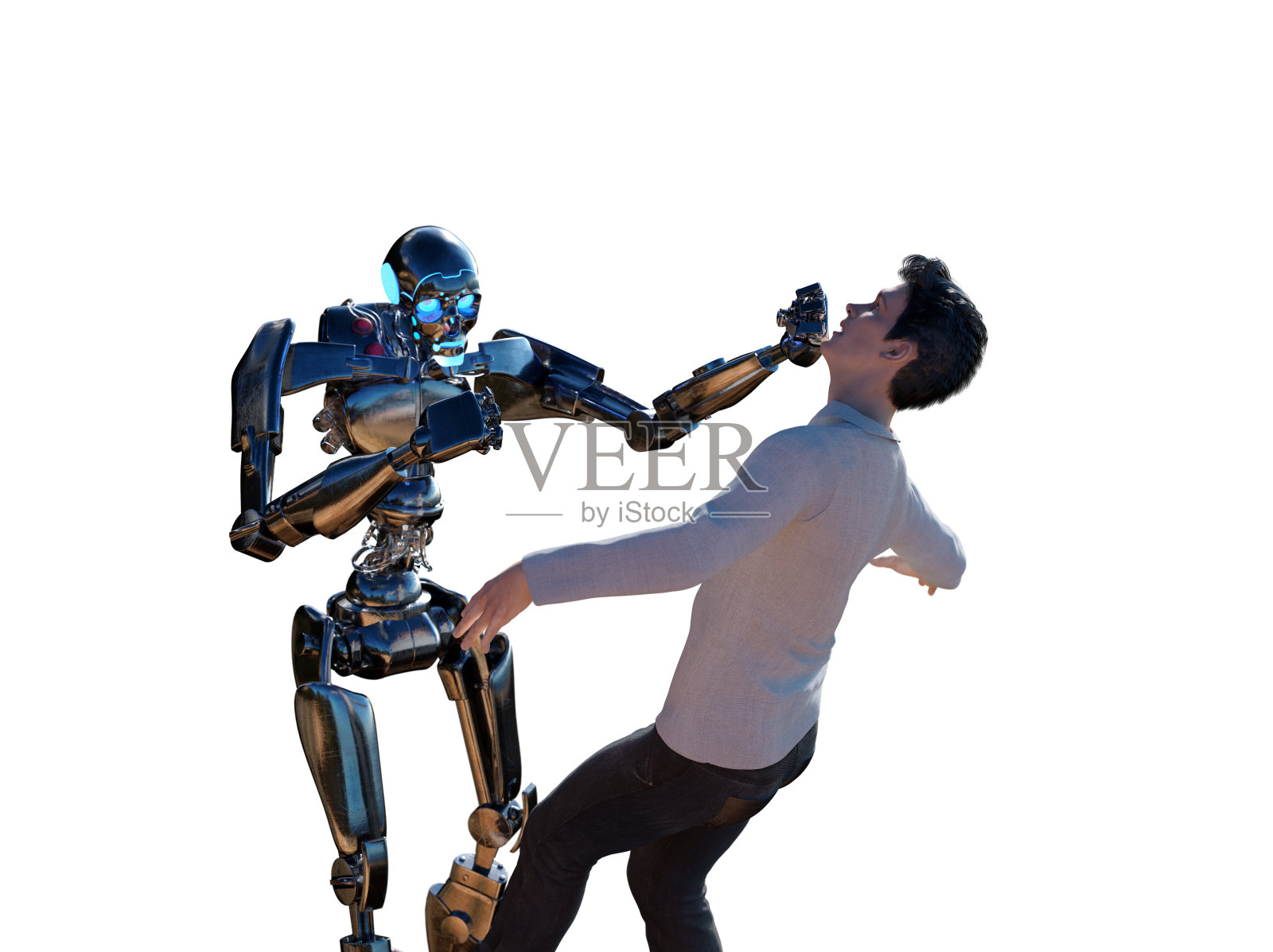 概念机器人与人的战斗3d渲染照片摄影图片