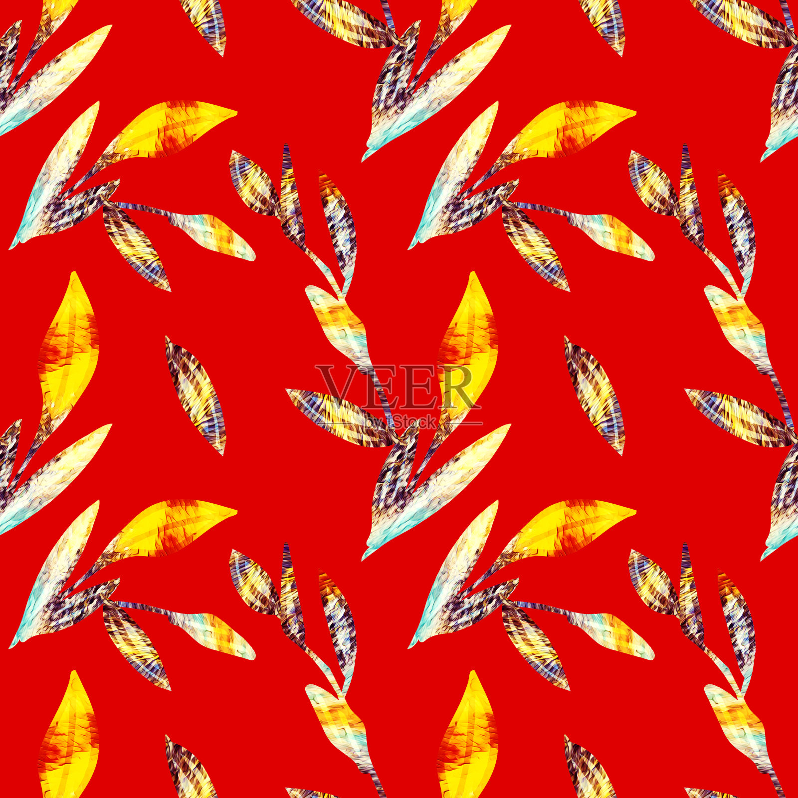 多彩的叶子无缝图案，模板。插画图片素材