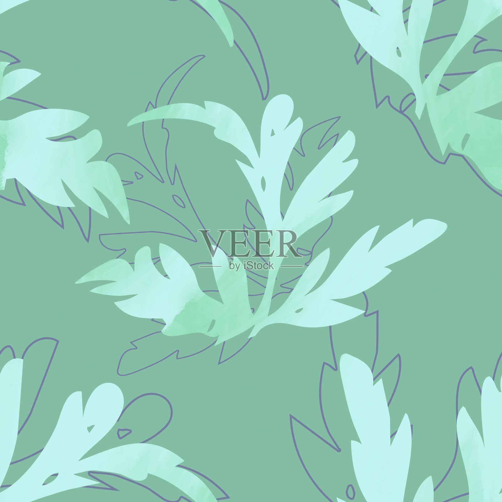 叶子无缝图案，模板。插画图片素材