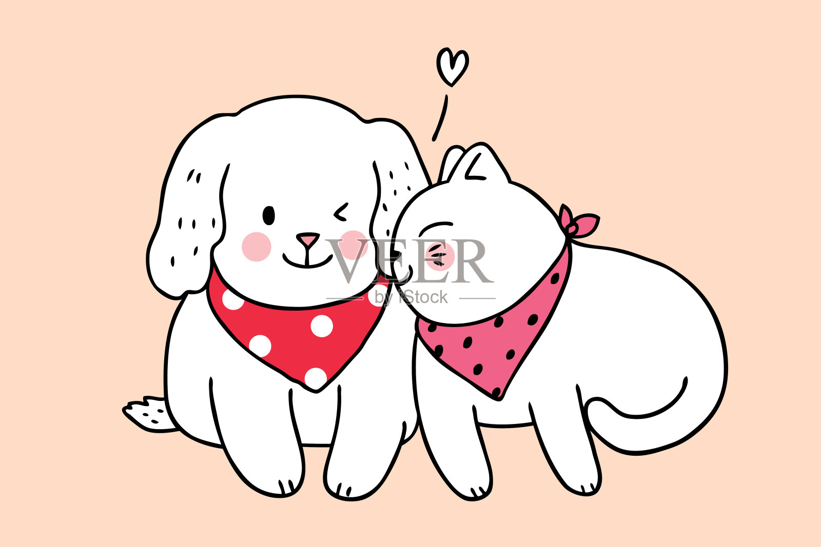 卡通可爱的猫吻狗矢量。插画图片素材