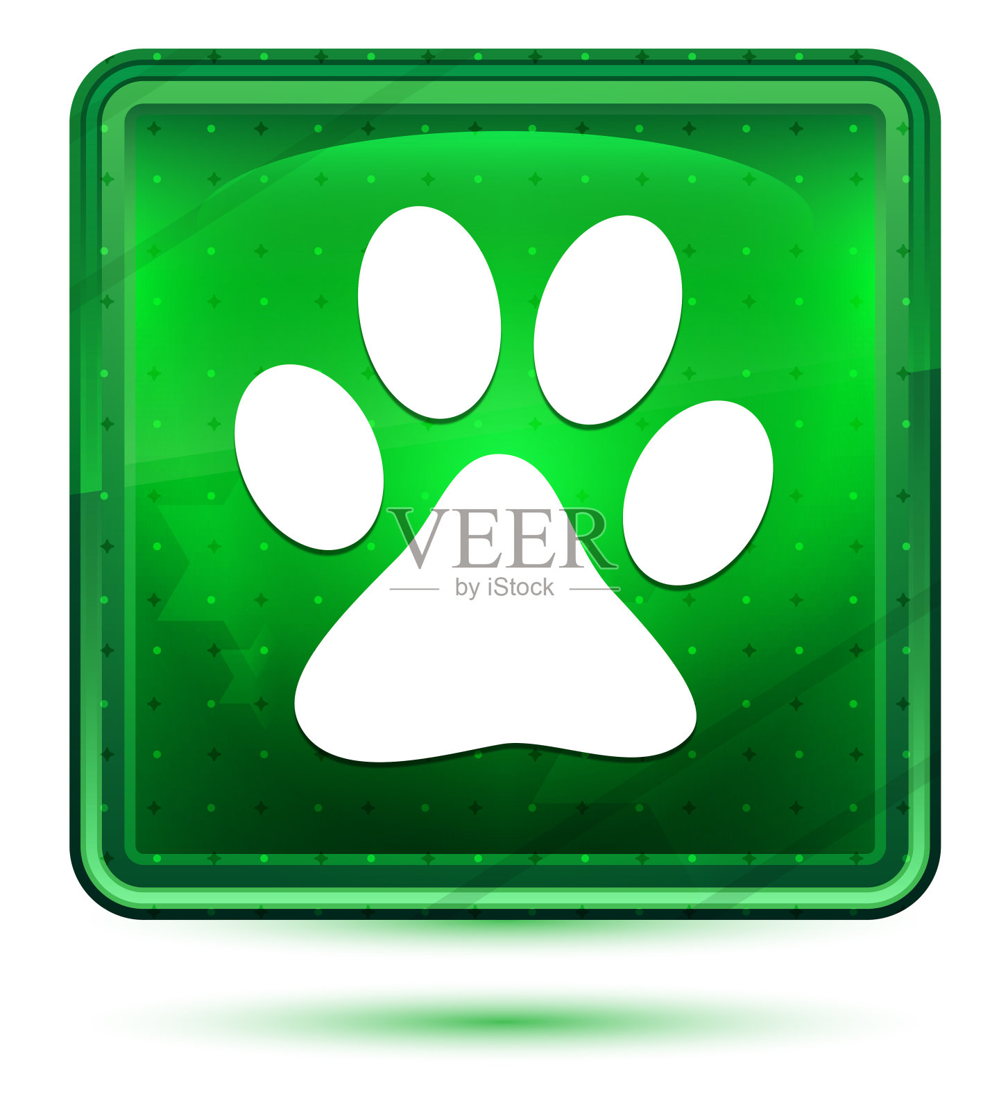 动物爪印图标霓虹灯淡绿色方形按钮插画图片素材