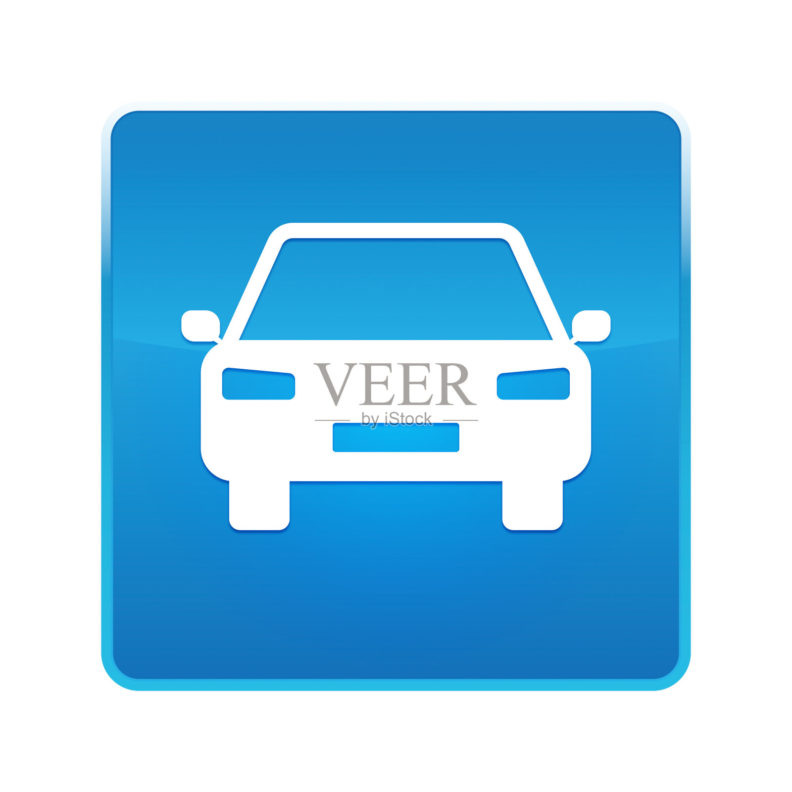 汽车图标亮蓝色方形按钮插画图片素材