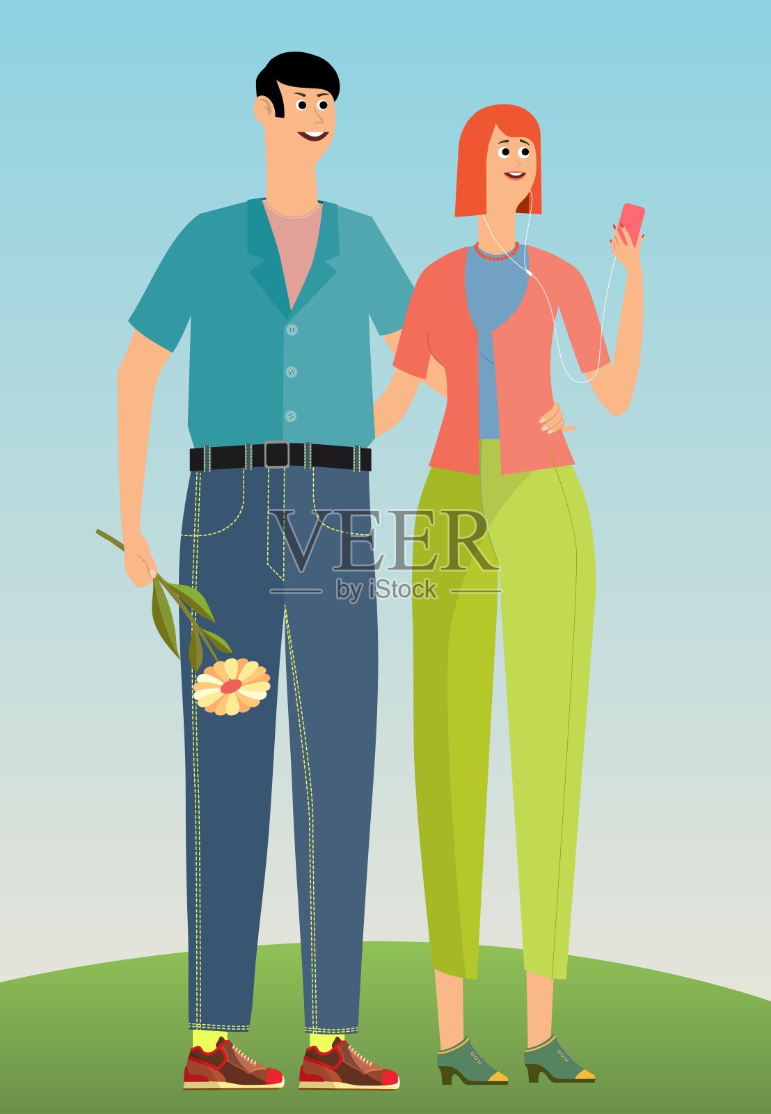 浪漫的概念。夫妇在爱。两个拥抱的恋人。插画图片素材