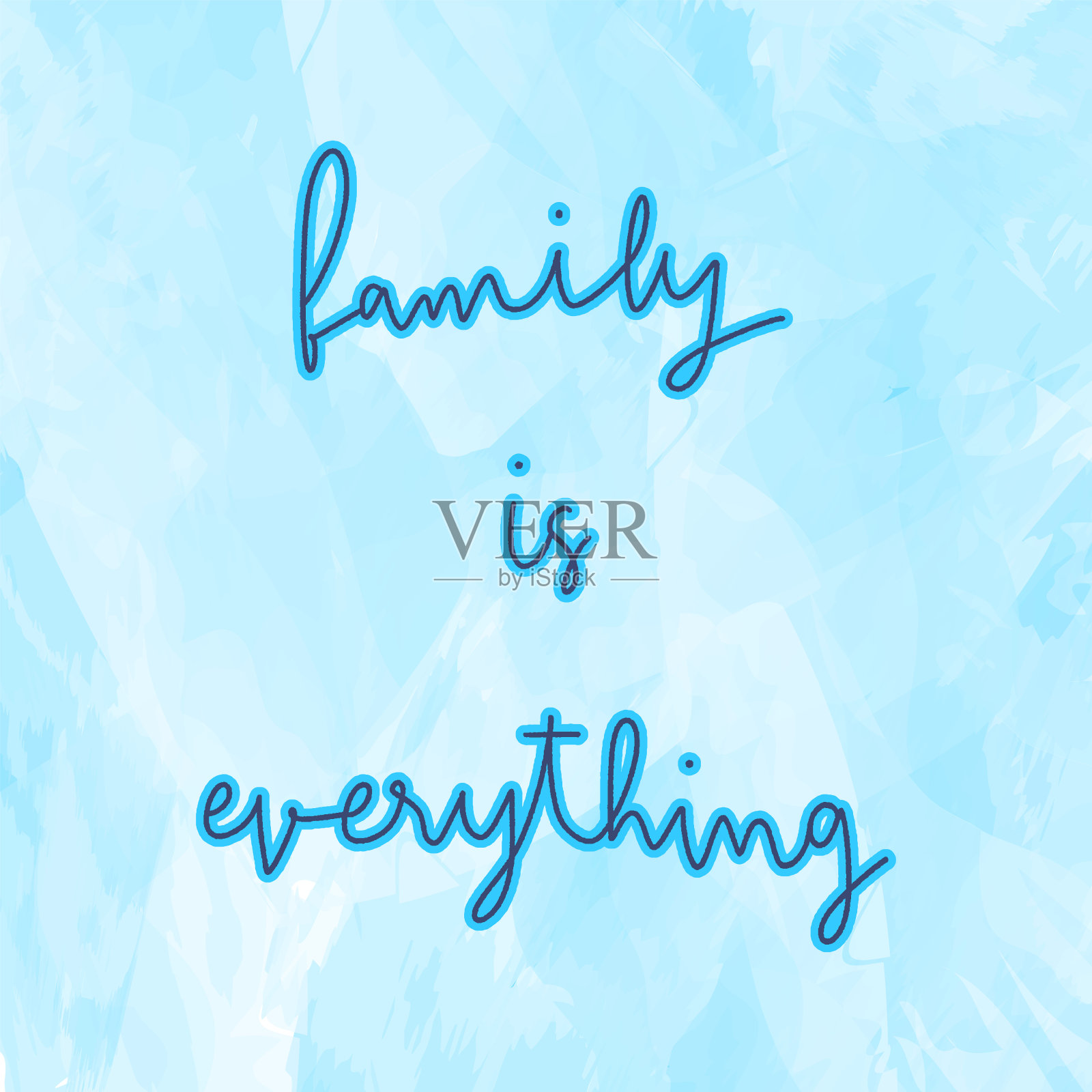 家庭是在蓝色水彩背景上手写的一切插画图片素材