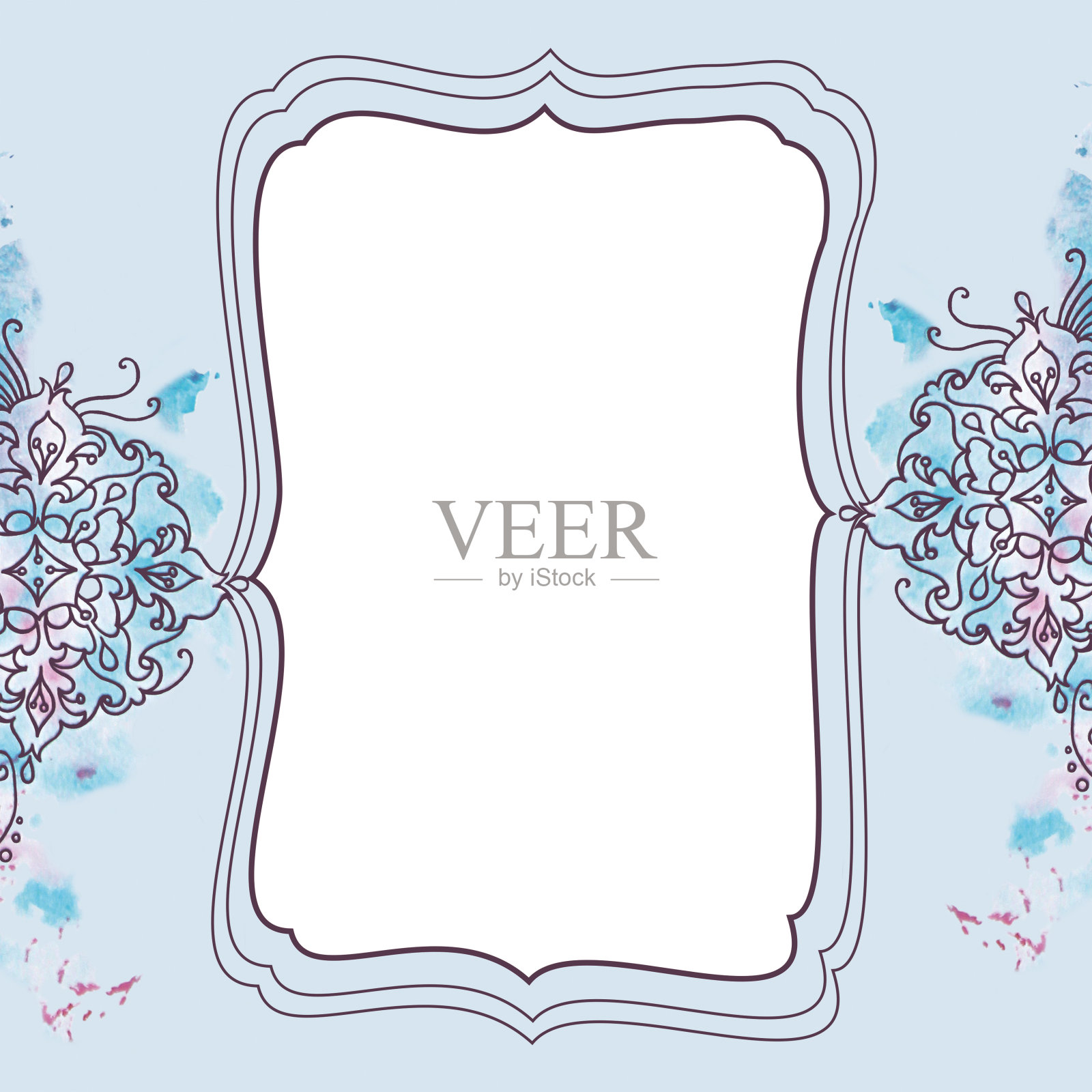 方形框架与冬季蓝色霜冻圣诞图案设计元素图片