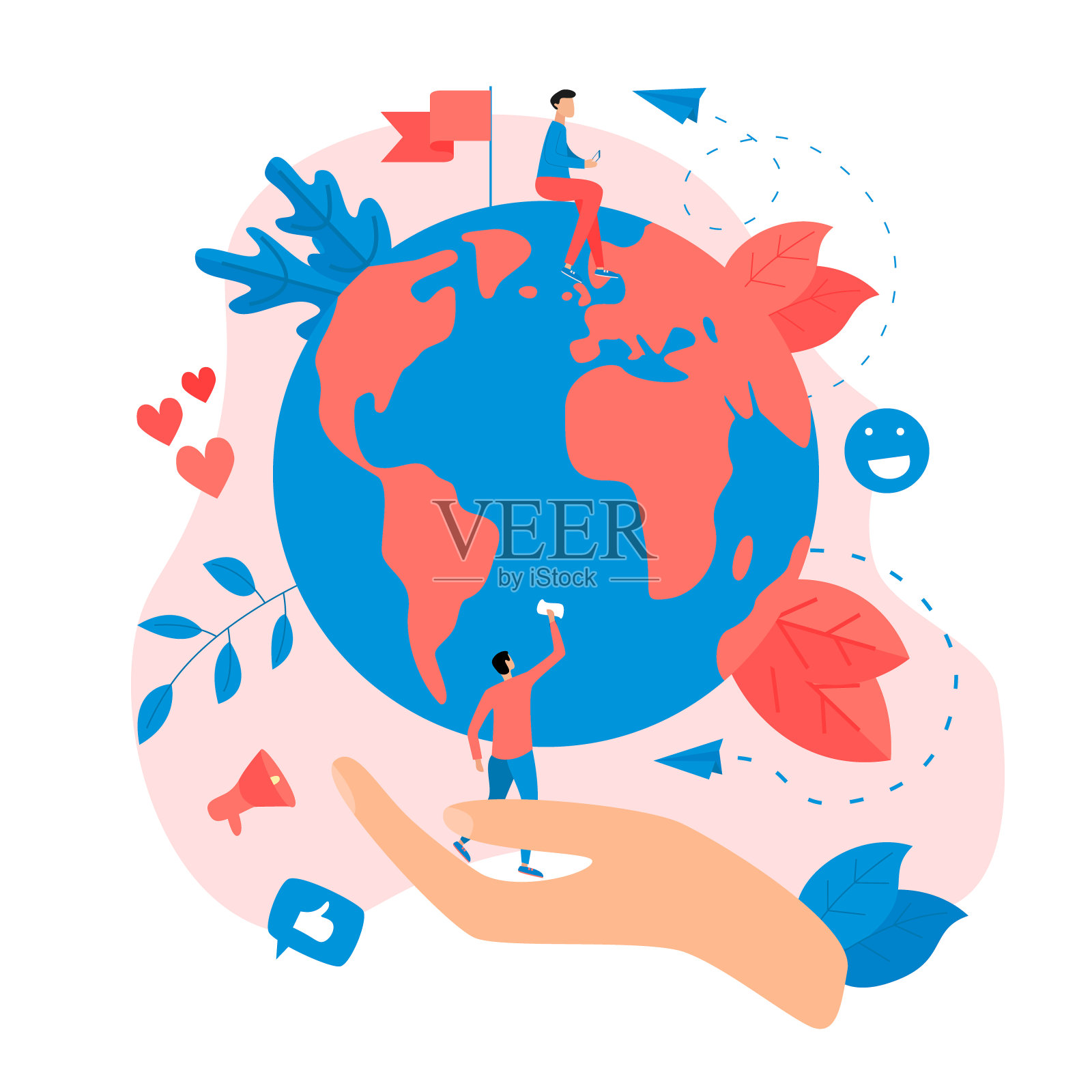 日地球矢量平面插图。理念拯救地球和环境插画图片素材