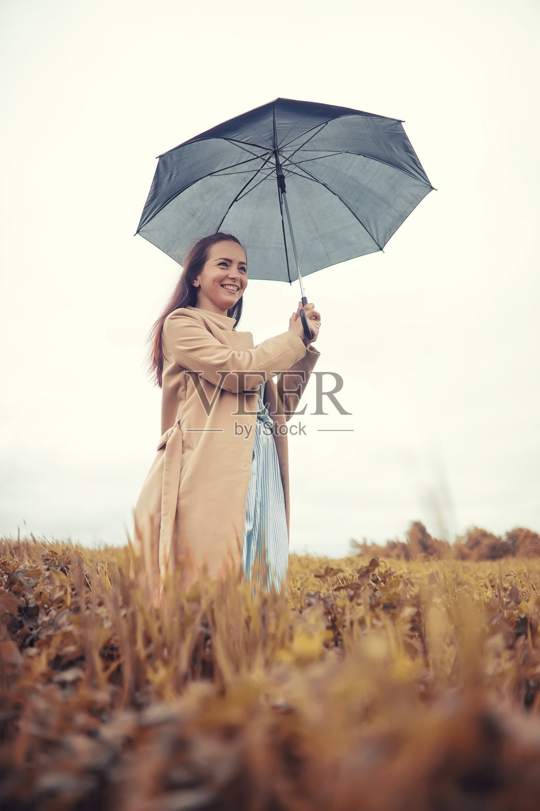 秋天公园里的小女孩照片摄影图片