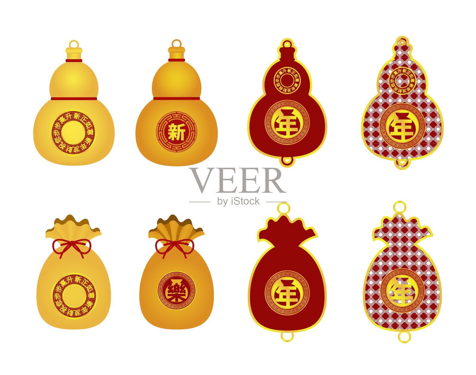 中国新年装饰设置在白色背景插画图片素材