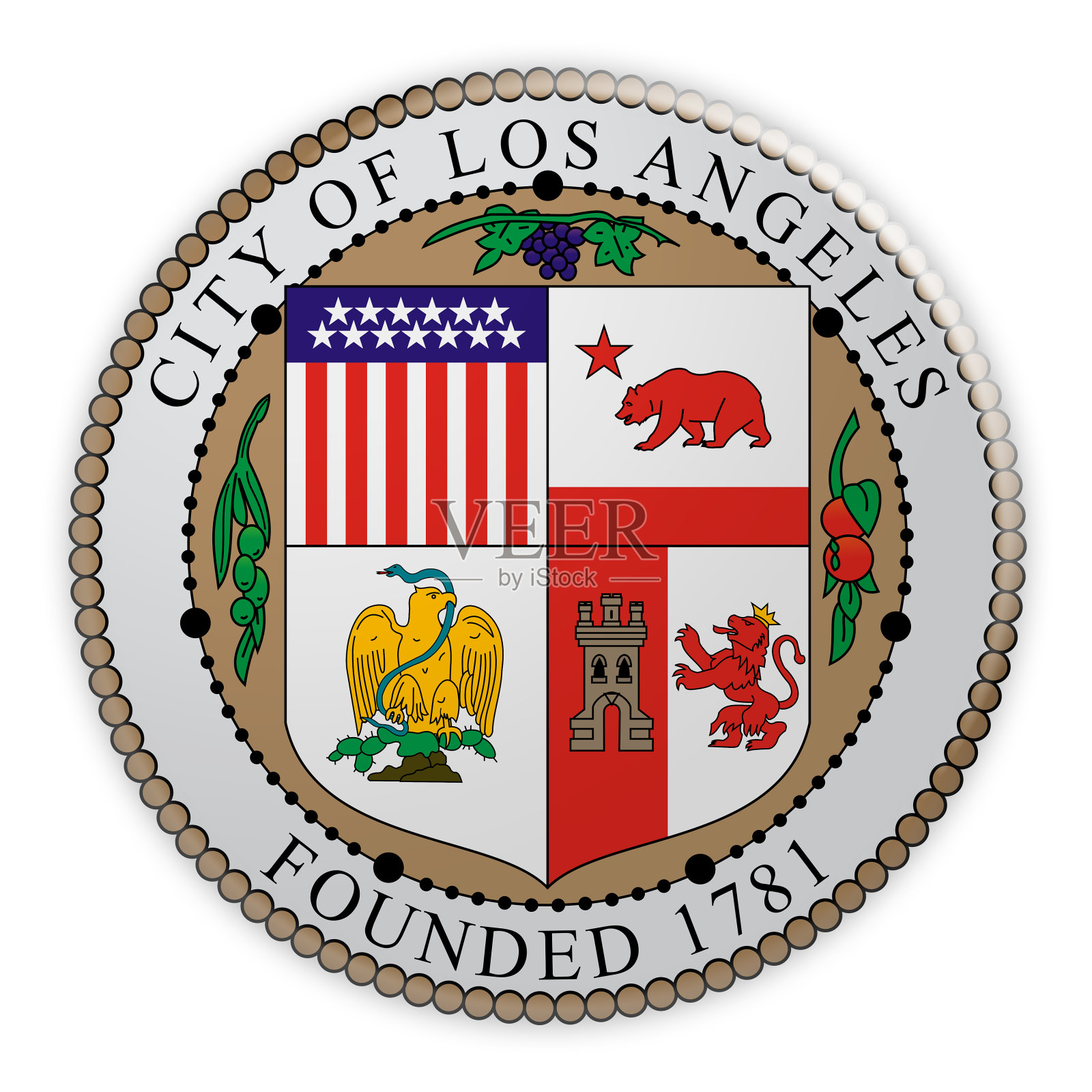 洛杉矶海豹徽章，白色背景上的3d插图照片摄影图片