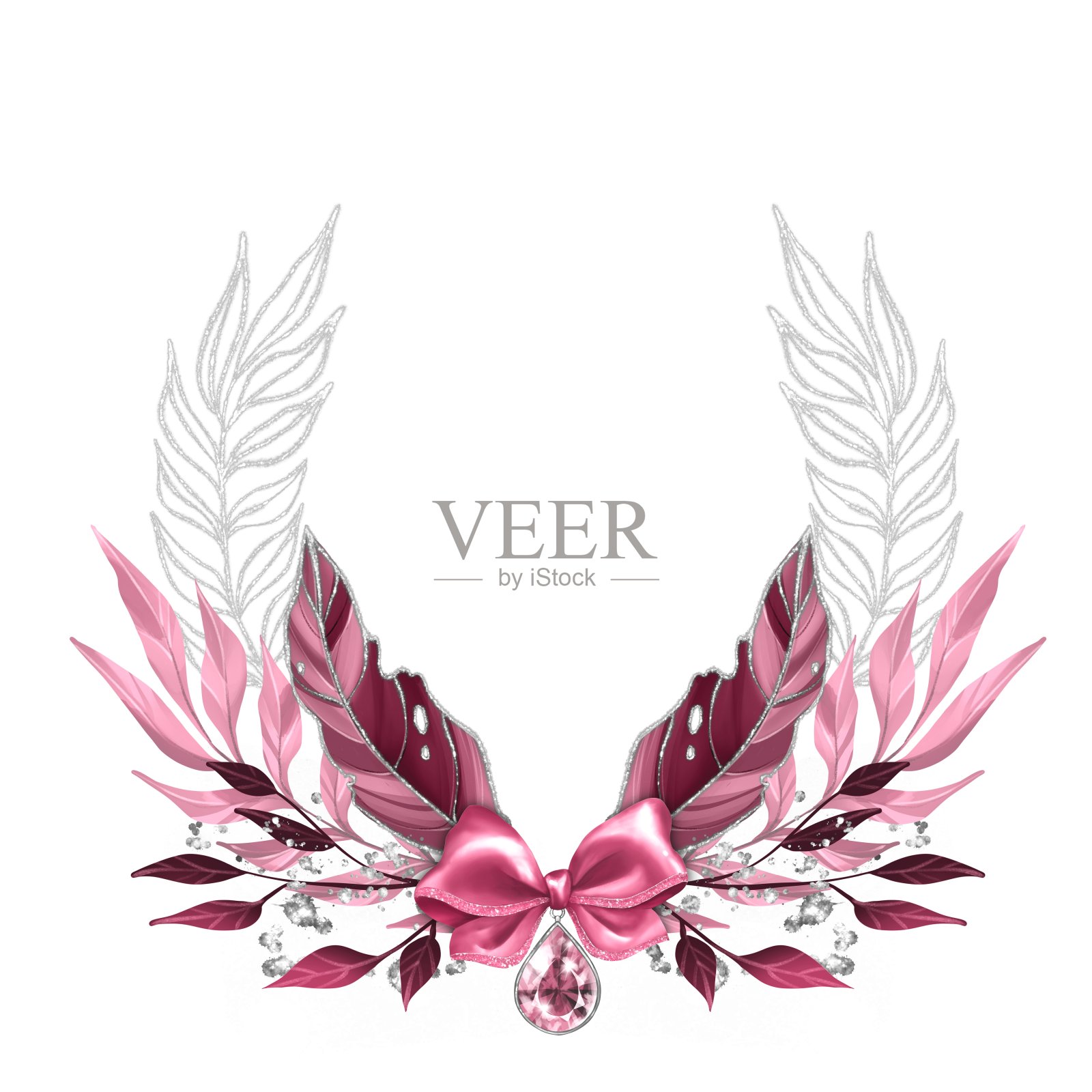 复古皇家月桂花环与蝴蝶结插画图片素材