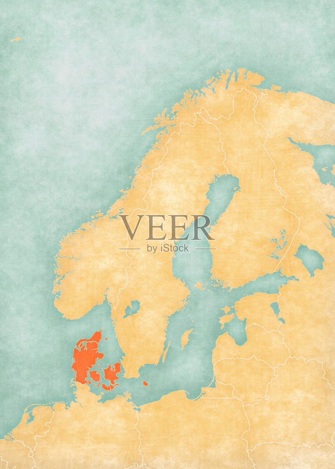 斯堪的纳维亚半岛-丹麦地图插画图片素材