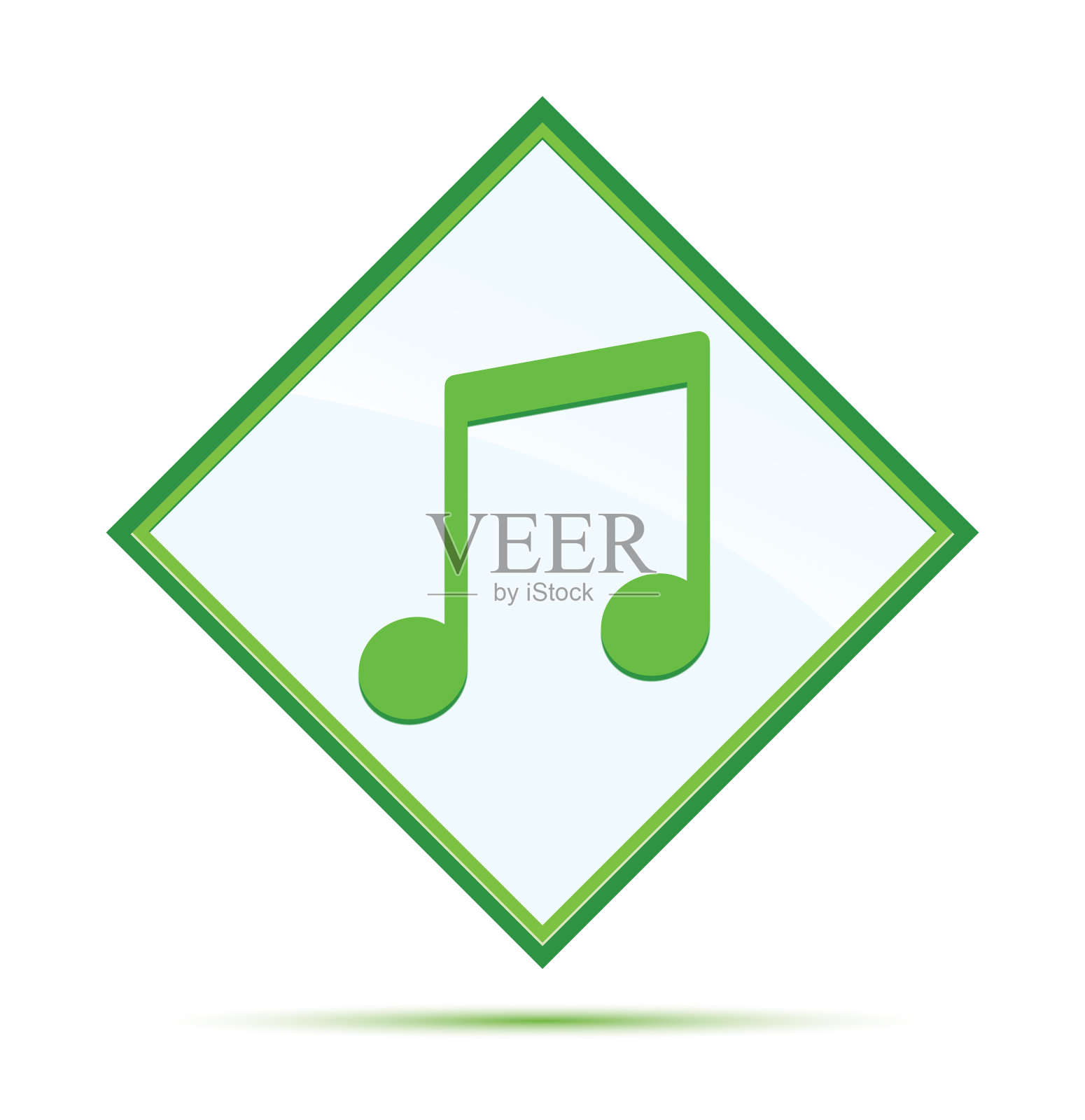 音乐音符图标现代抽象绿色钻石按钮图标素材