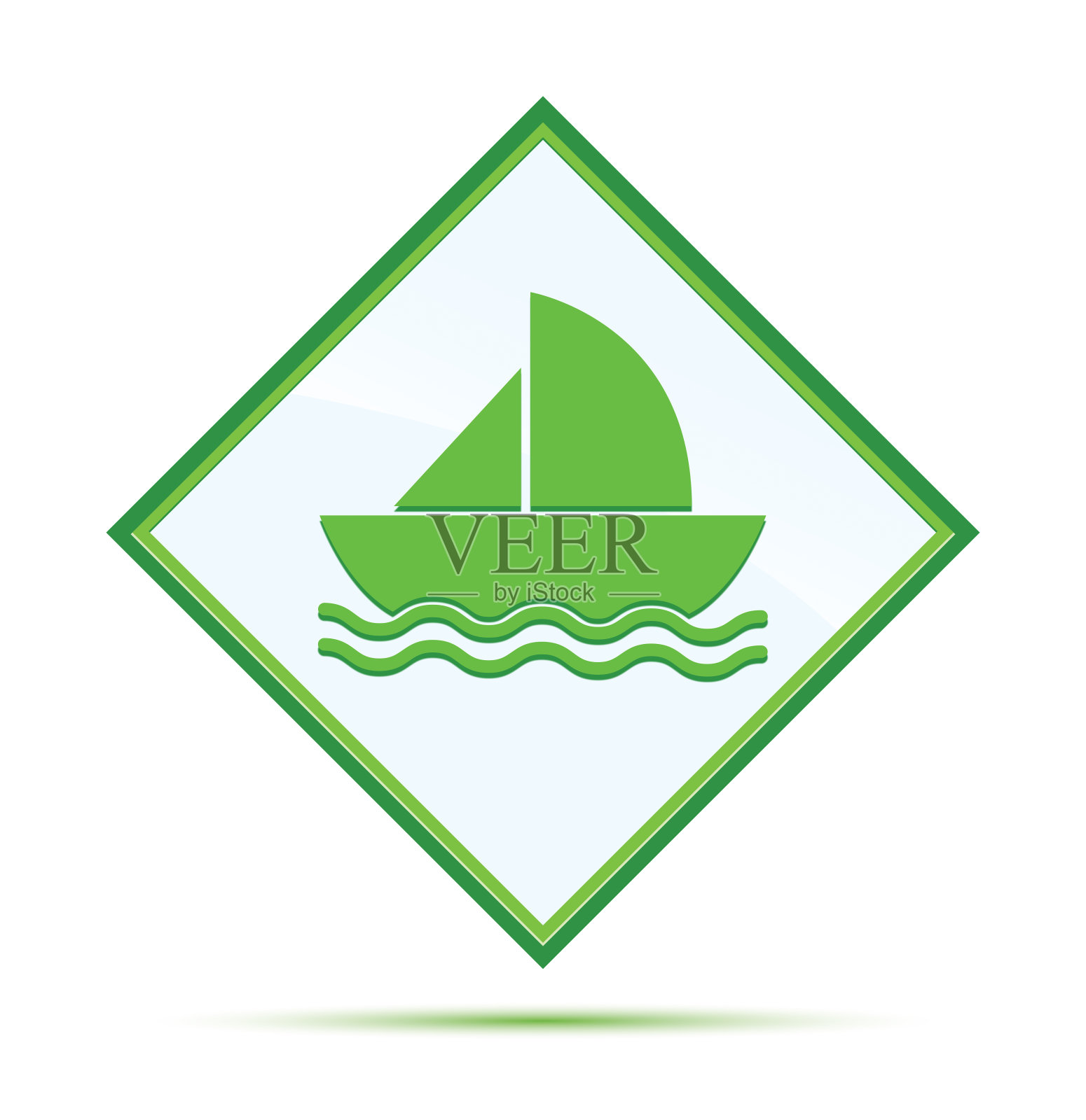 帆船图标现代抽象绿色钻石按钮插画图片素材