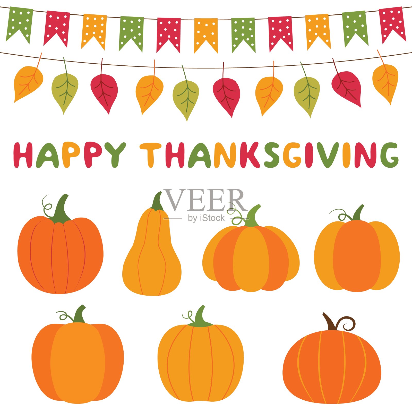 感恩节南瓜和装饰，孤立的设计元素集设计模板素材