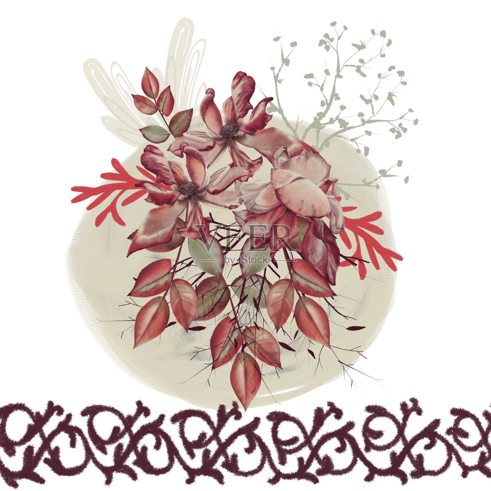 用鲜花组成。孤立在白色背景上。插画图片素材