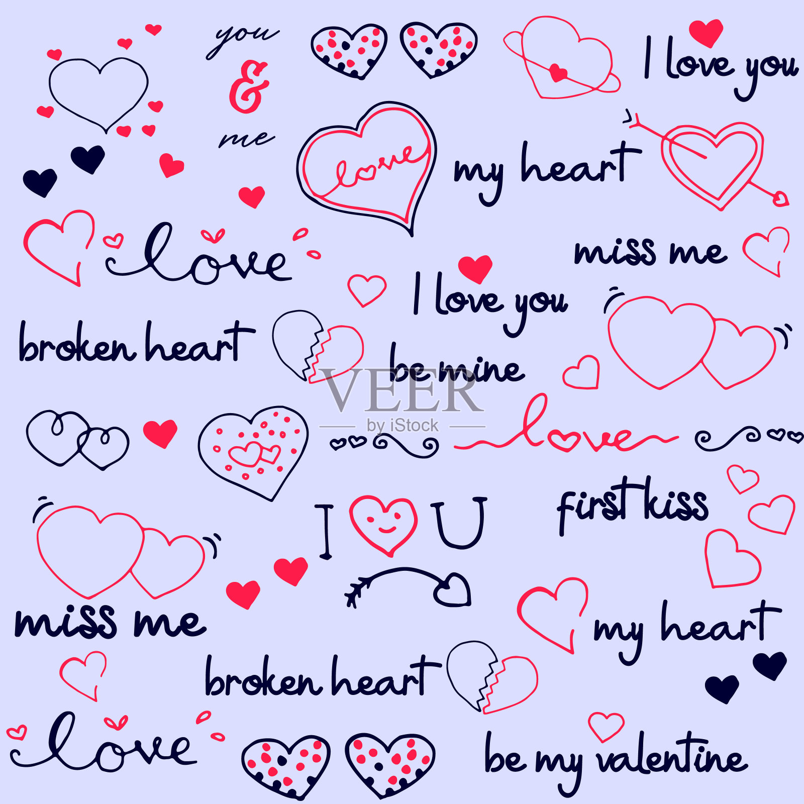 可爱的心形矢量与字母的爱插画图片素材