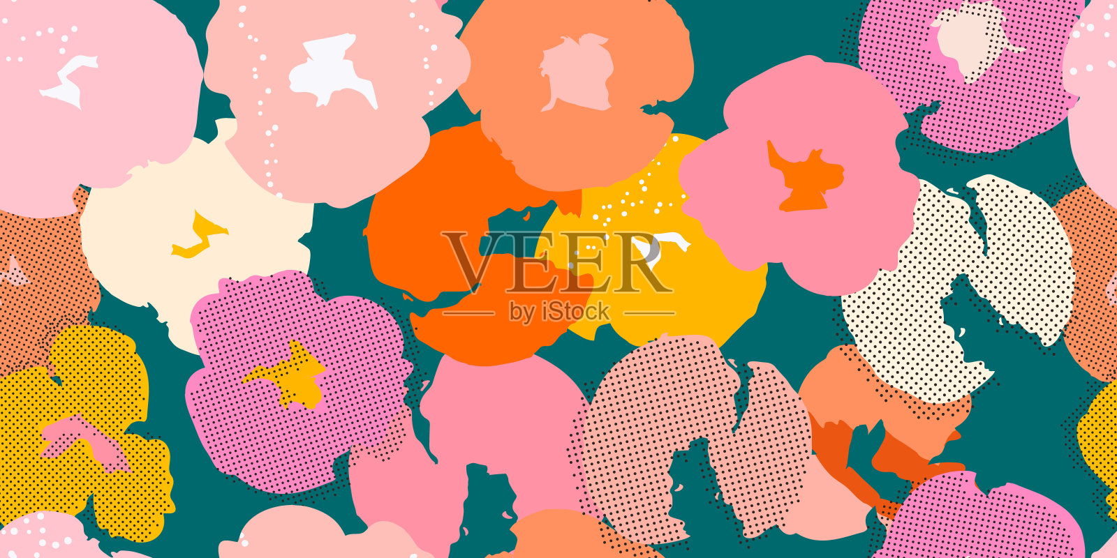 画普遍徒手花卉无缝图案与手绘花卉。平面设计的背景，卡片，横幅，海报，封面，邀请，织物，标题或小册子插画图片素材